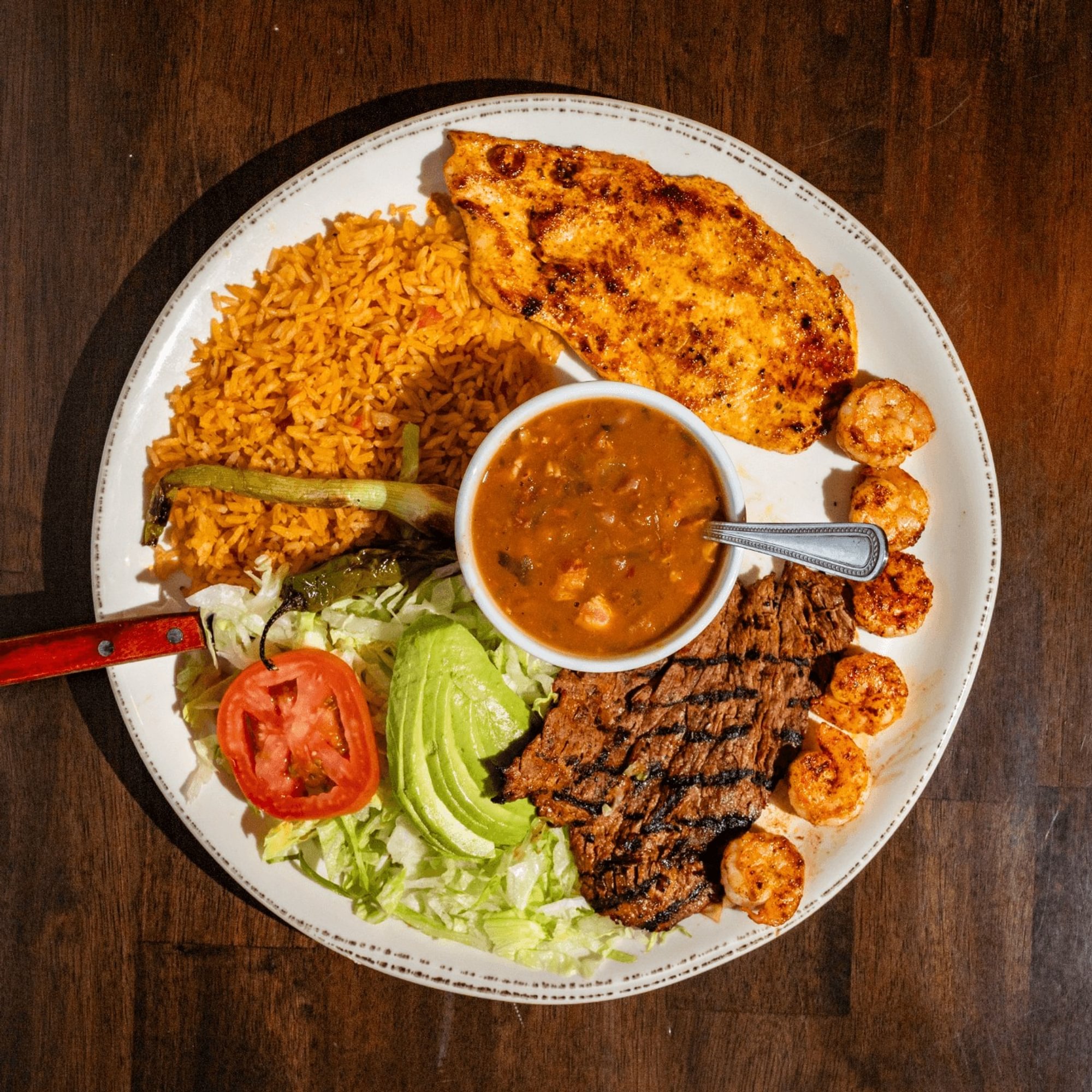 Steak Chicken Shrimp a La Parrilla