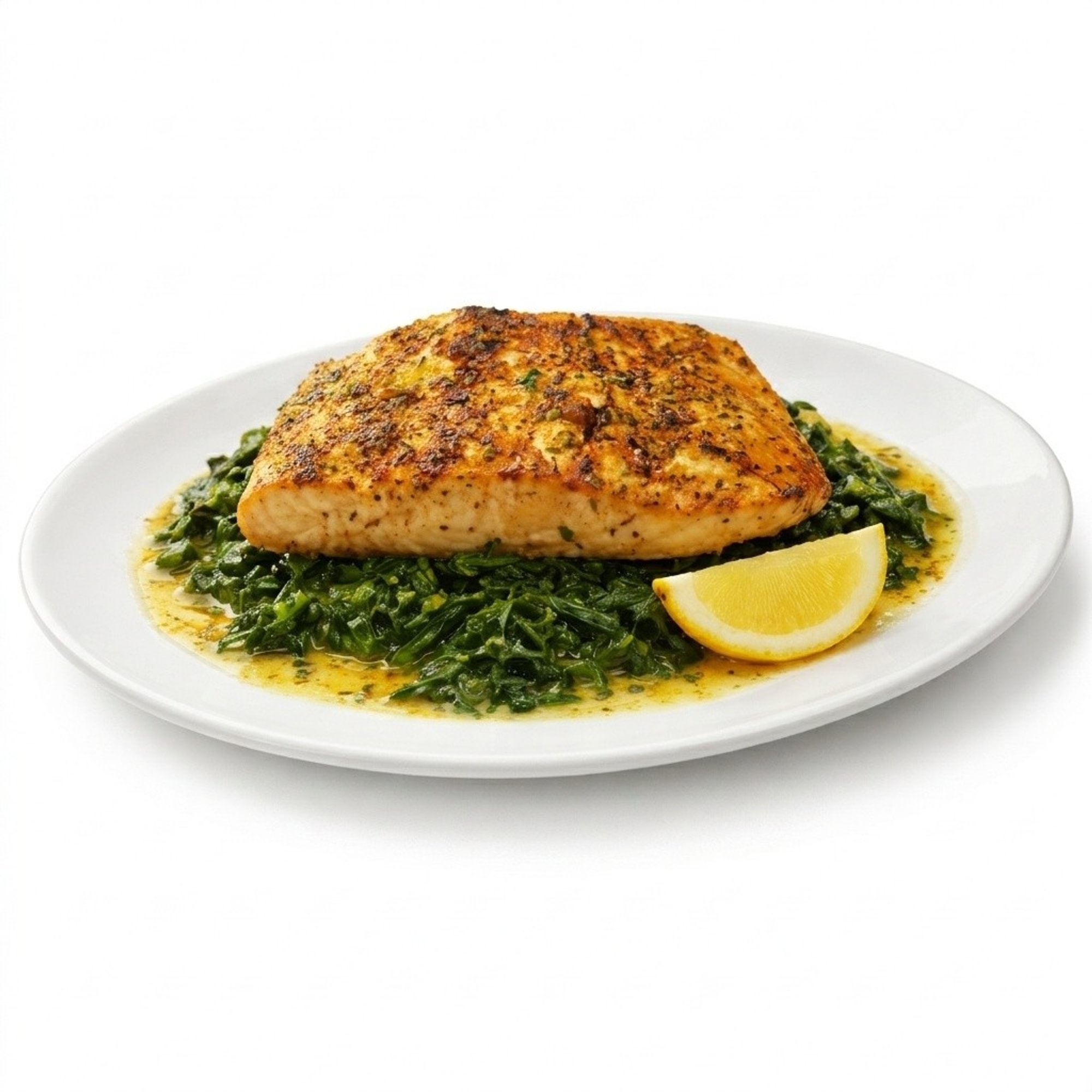 Grilled Salmon Over Sauteed Spinach