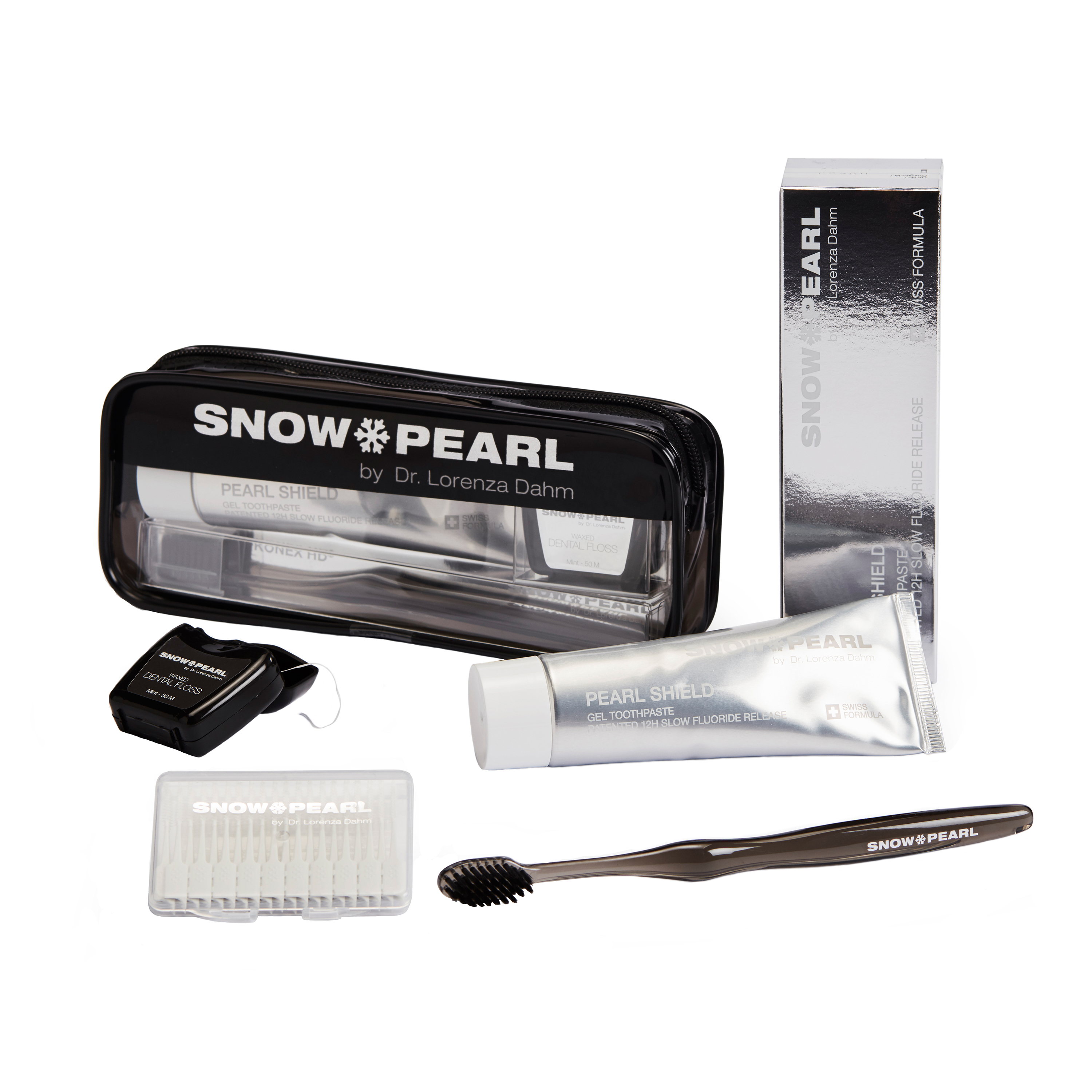 Travel Kit mit PEARL SHIELD Gel Zahnpasta Schwarz
