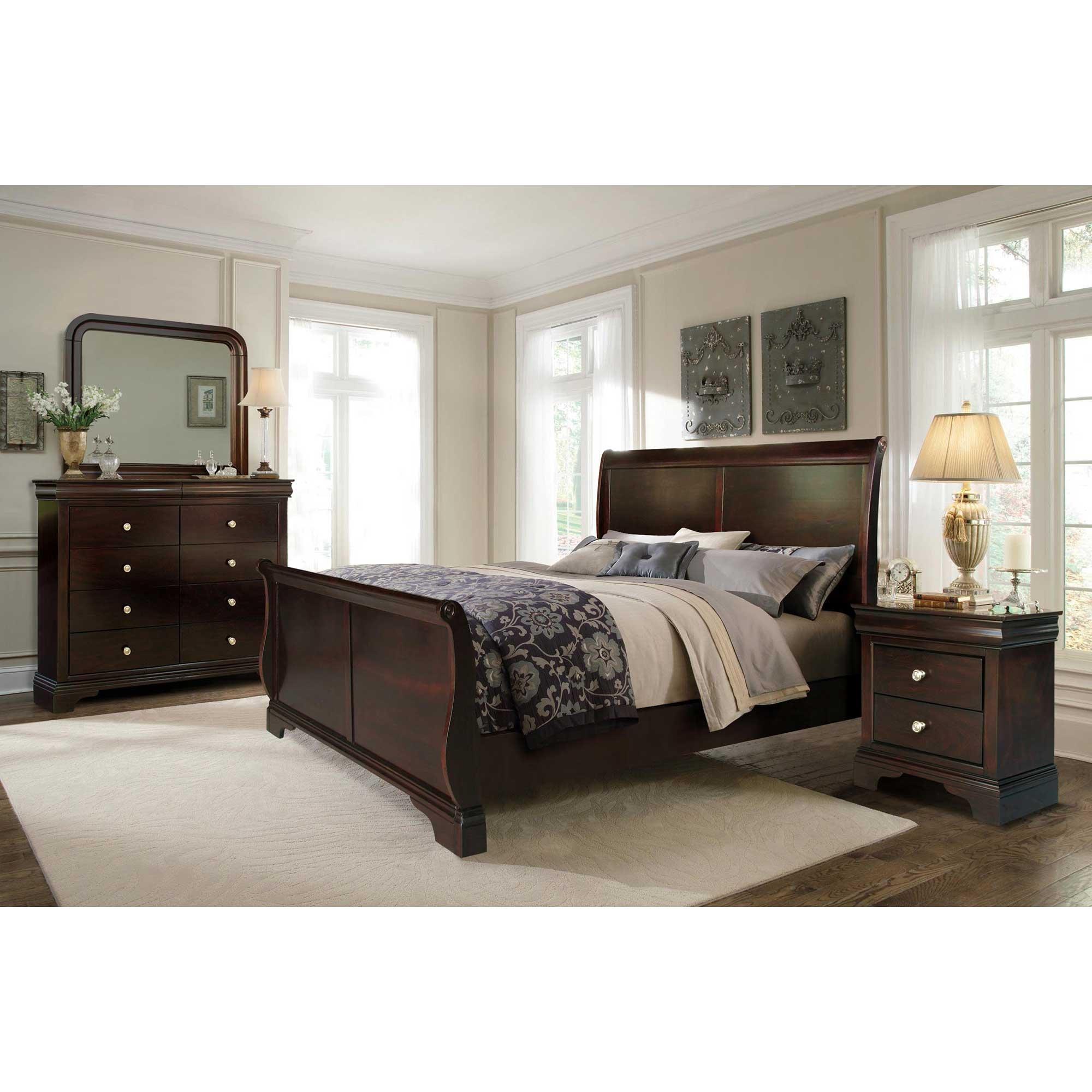 Queen Dominique Sleigh Bed w/Dresser, Mirror, Nightstand