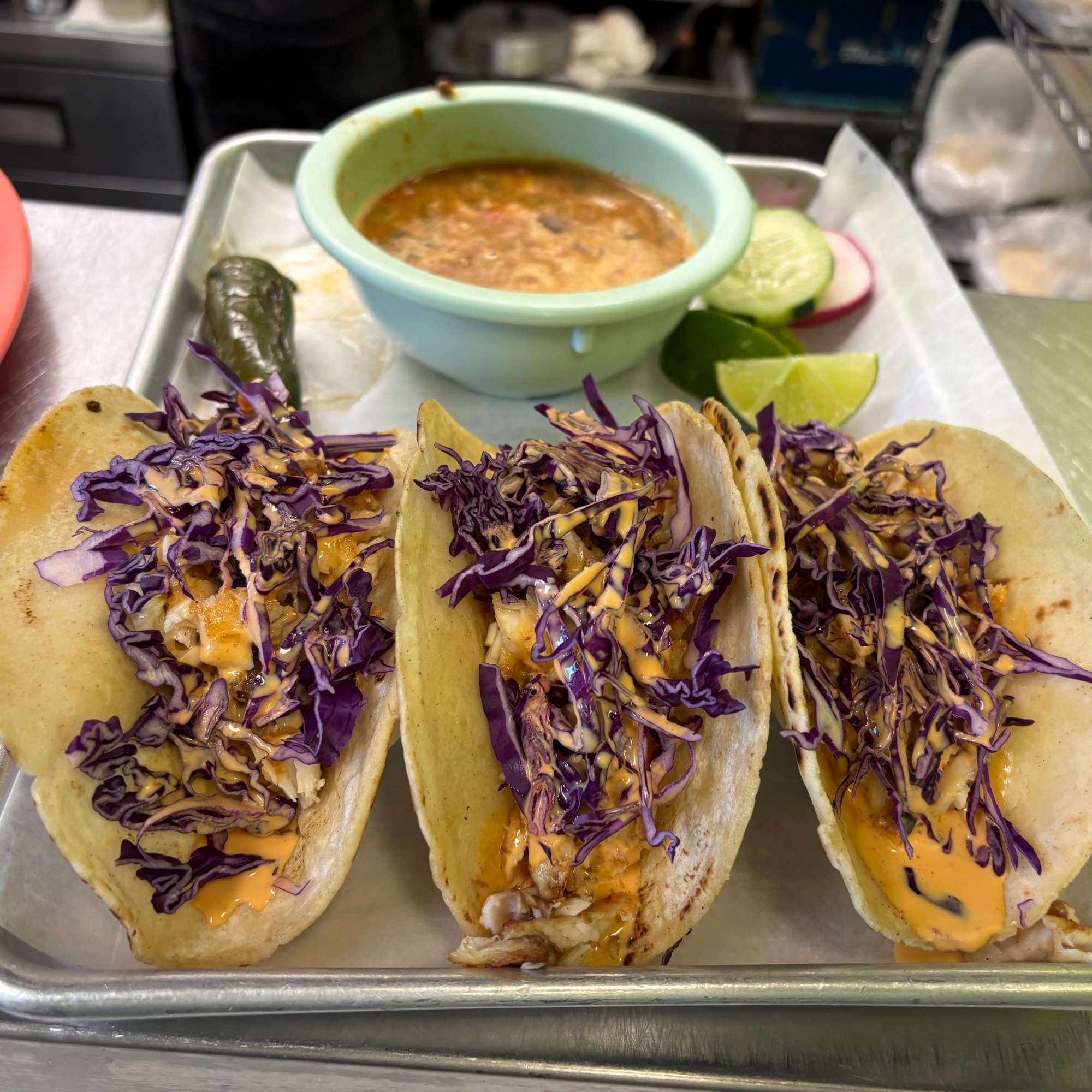 3 Shrimp Tacos & Frijoles Charros