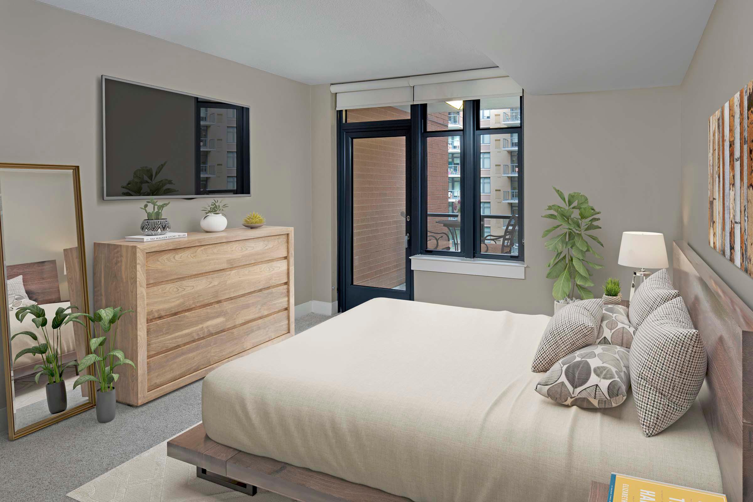 Warm Modern Style Bedroom with Private Balcony