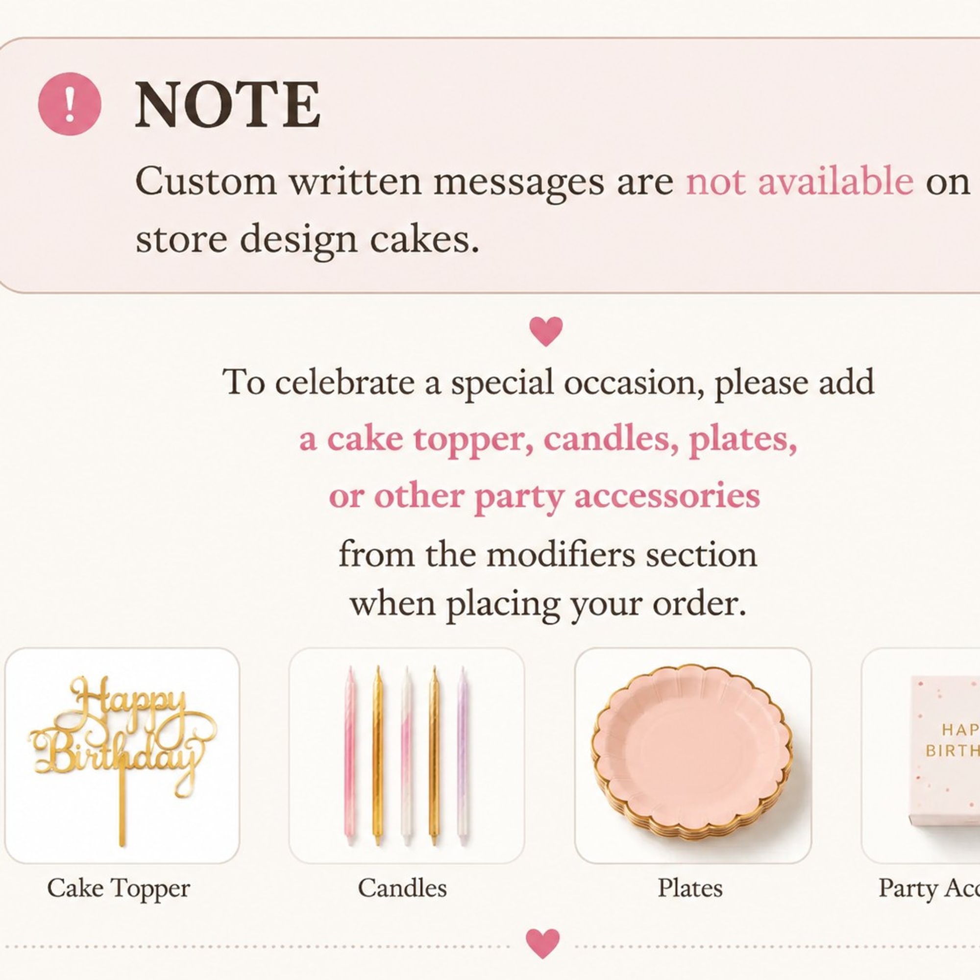 Custom-written messages are not available on store design cakes❗️