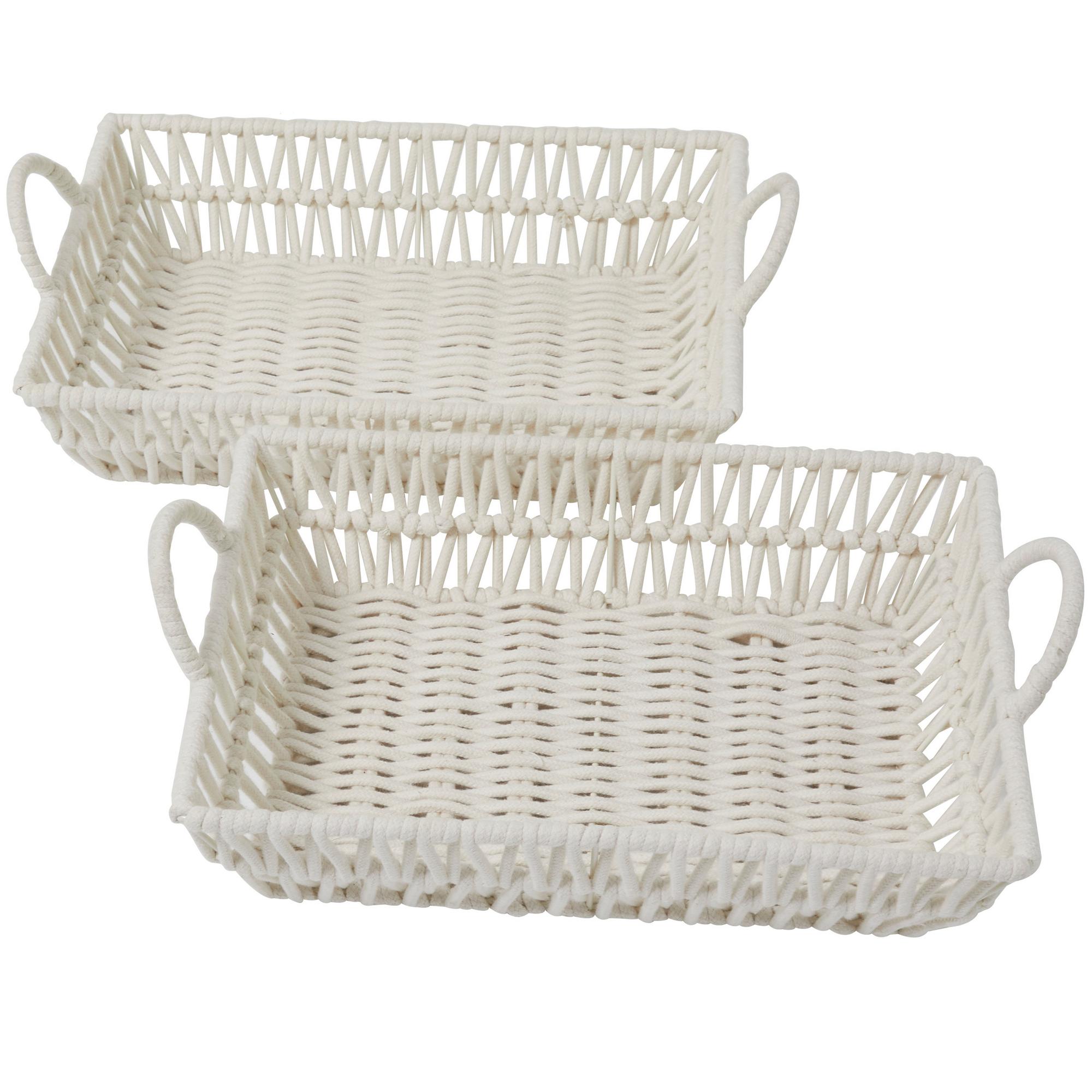 White Cotton Wooden Storage Basket