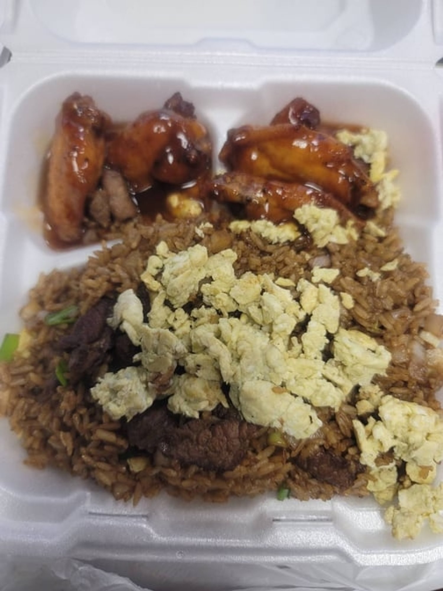 Wings and Beef Fried Rice with a Drink