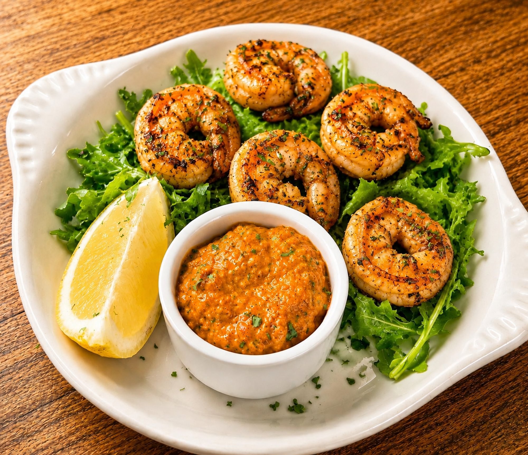 Fire- Grilled Prawns with Romesco
