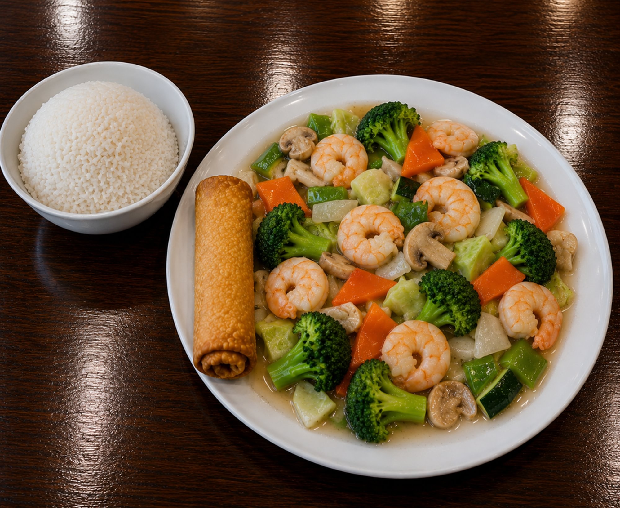 Steamed Shrimp with Mixed Vegetables (White Sauce)