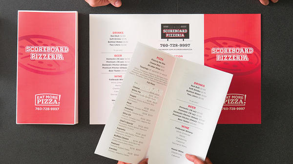 pizzeria menus at counter