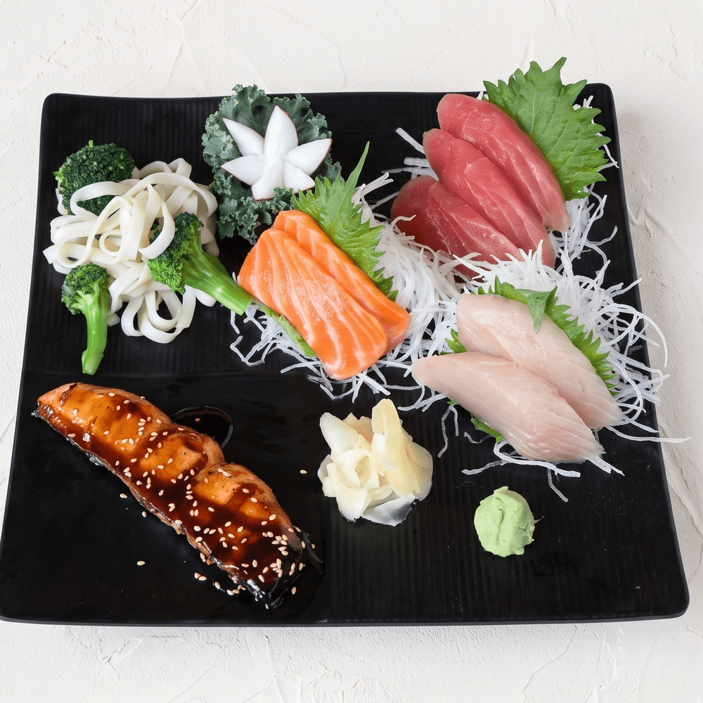 Salmon Teriyaki and Sushi or Sashimi Dinner Combination