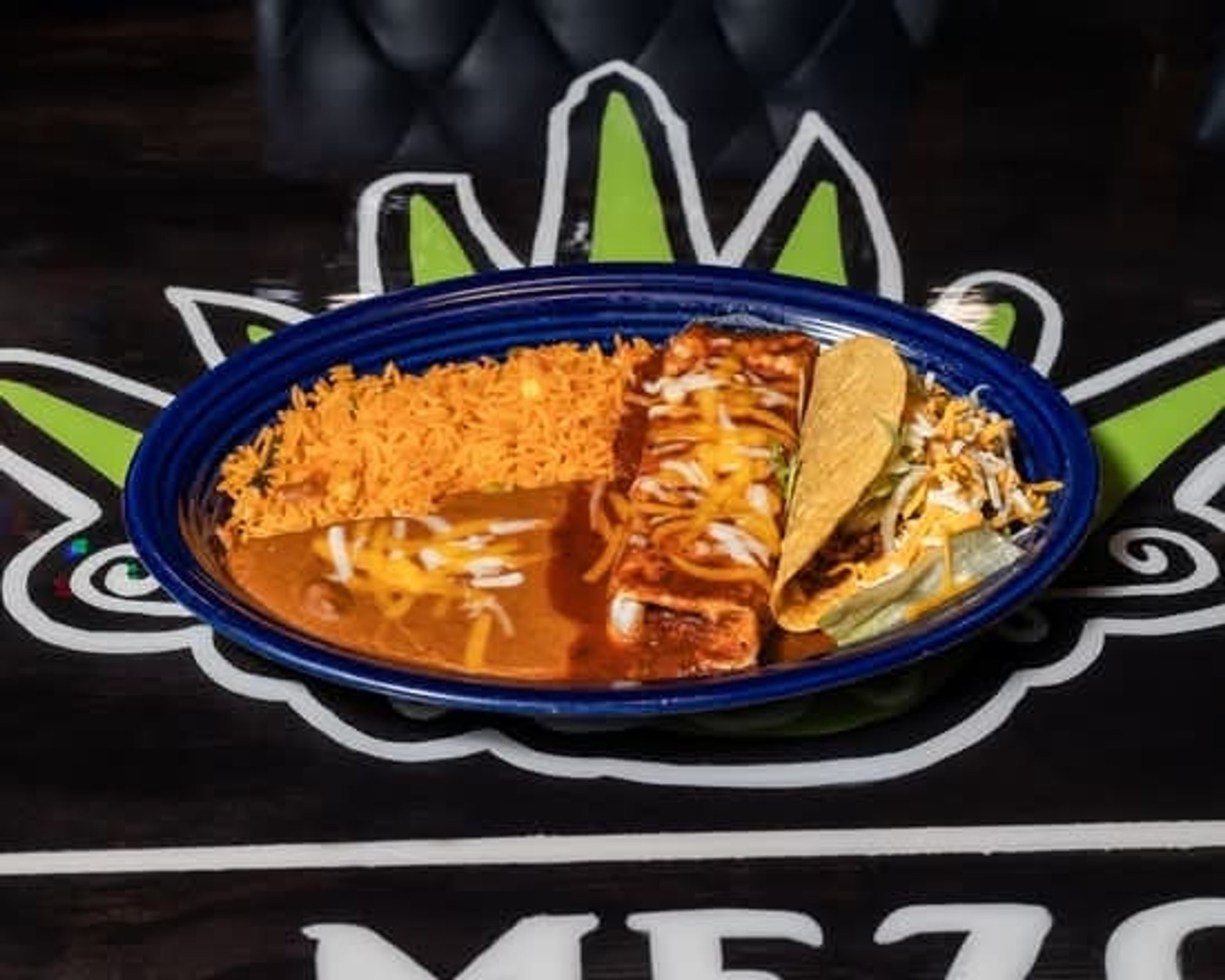 One Taco, One Enchilada, Rice and Fried Beans