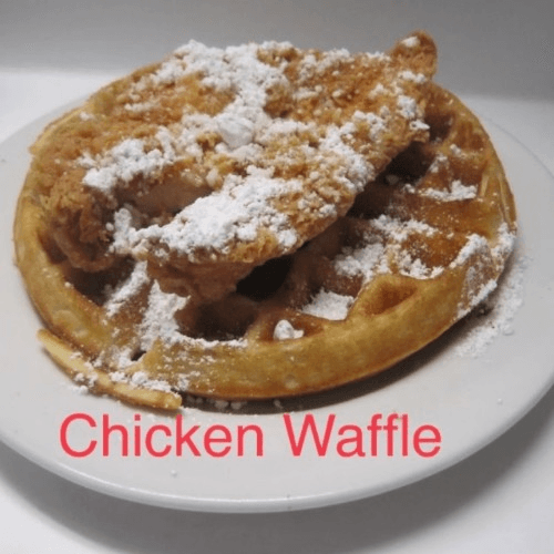 Chicken Waffle Dusted with Powdered Sugar