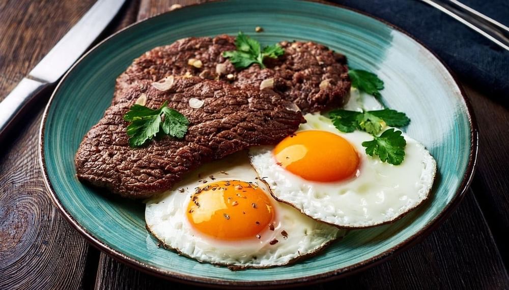 2 Eggs with Chopped Hamburger Steak