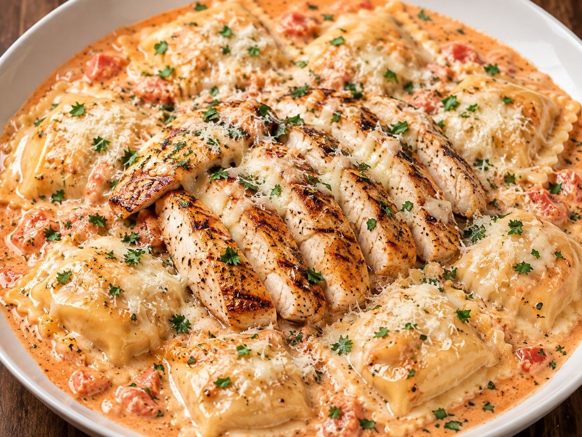 CHICKEN ALLA ROSA CHEESE RAVIOLI