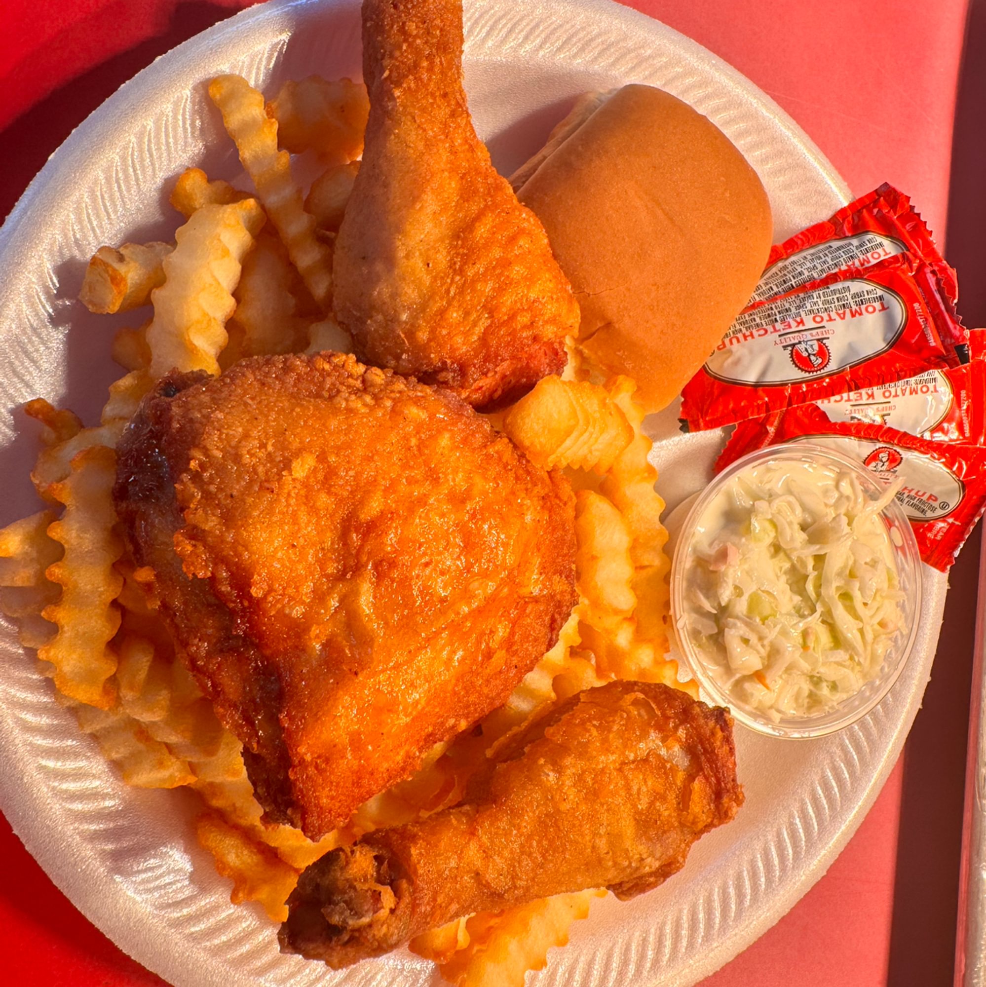 3Pc Dark 1 Thigh 2 Legs Includes Fries, Slaw & Roll