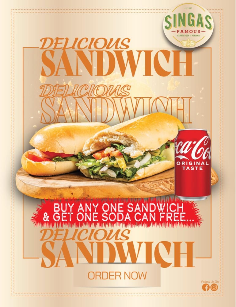 Free Soda Can with any Sandwich