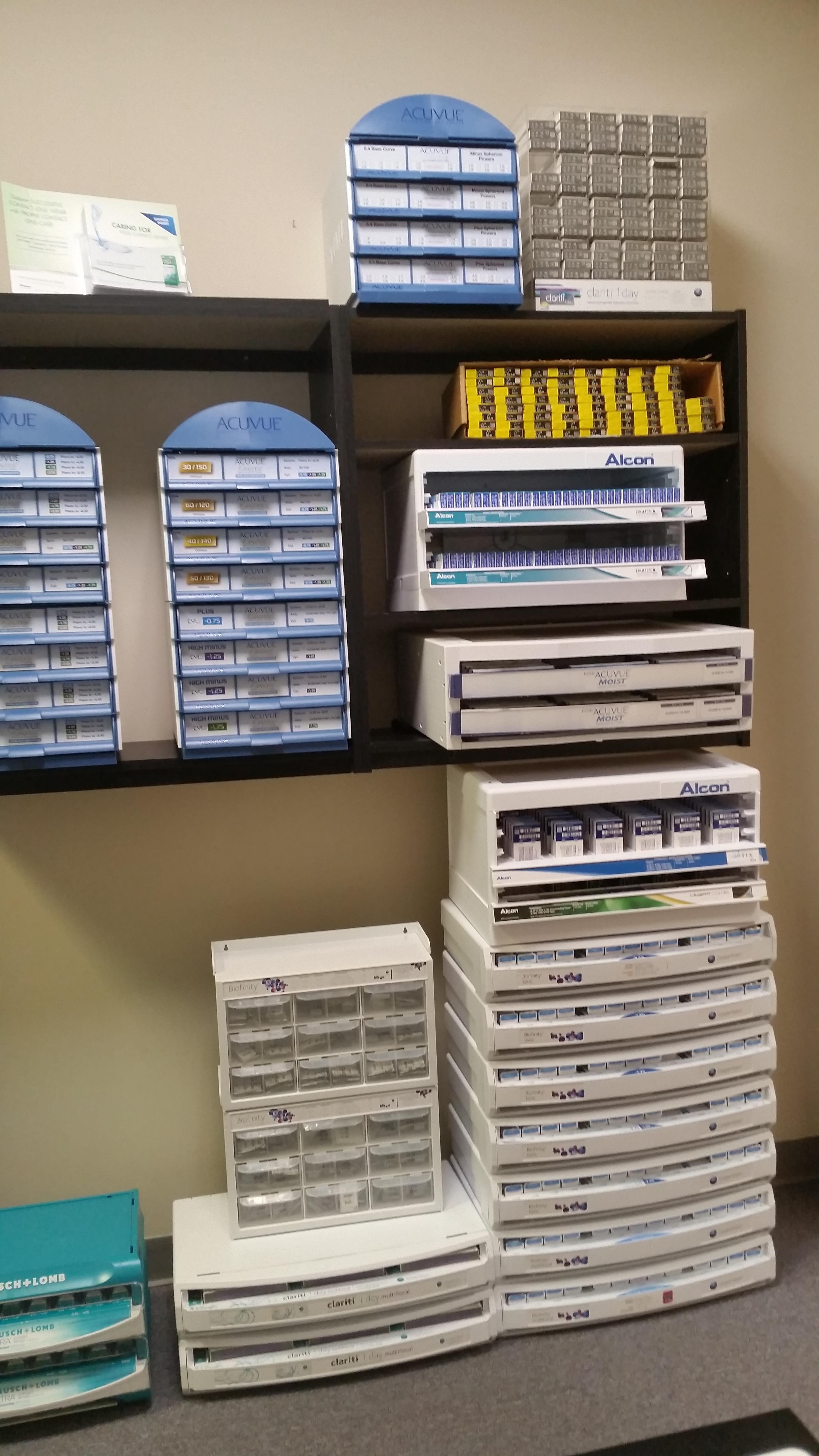 We offer a variety of contact lens brands and supplies.