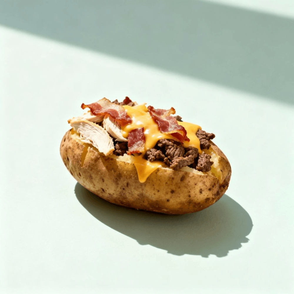 Chicken, Beef, Bacon Baked Potato