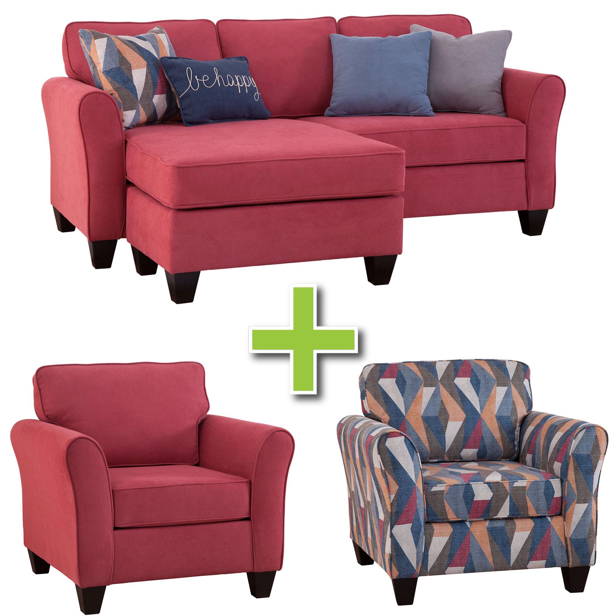 Kaylie Red Chaise Sofa & 2 Chairs