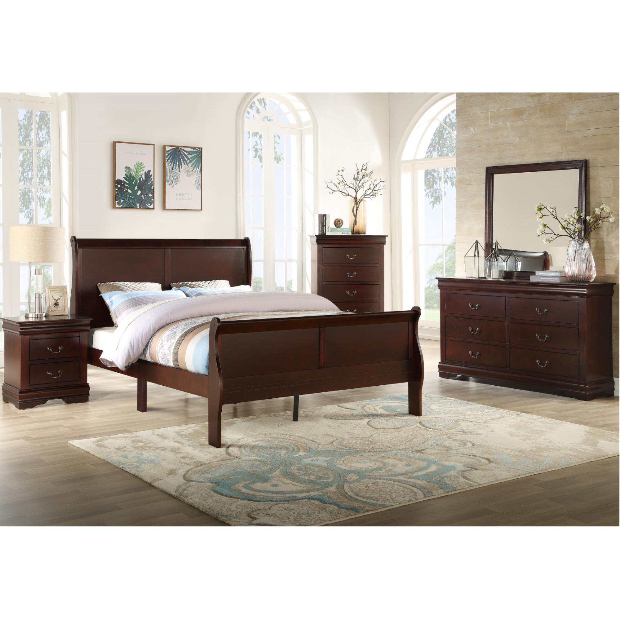 King Louis Philippe Bed w/Chest, Dresser, Mirror, Nightstand
