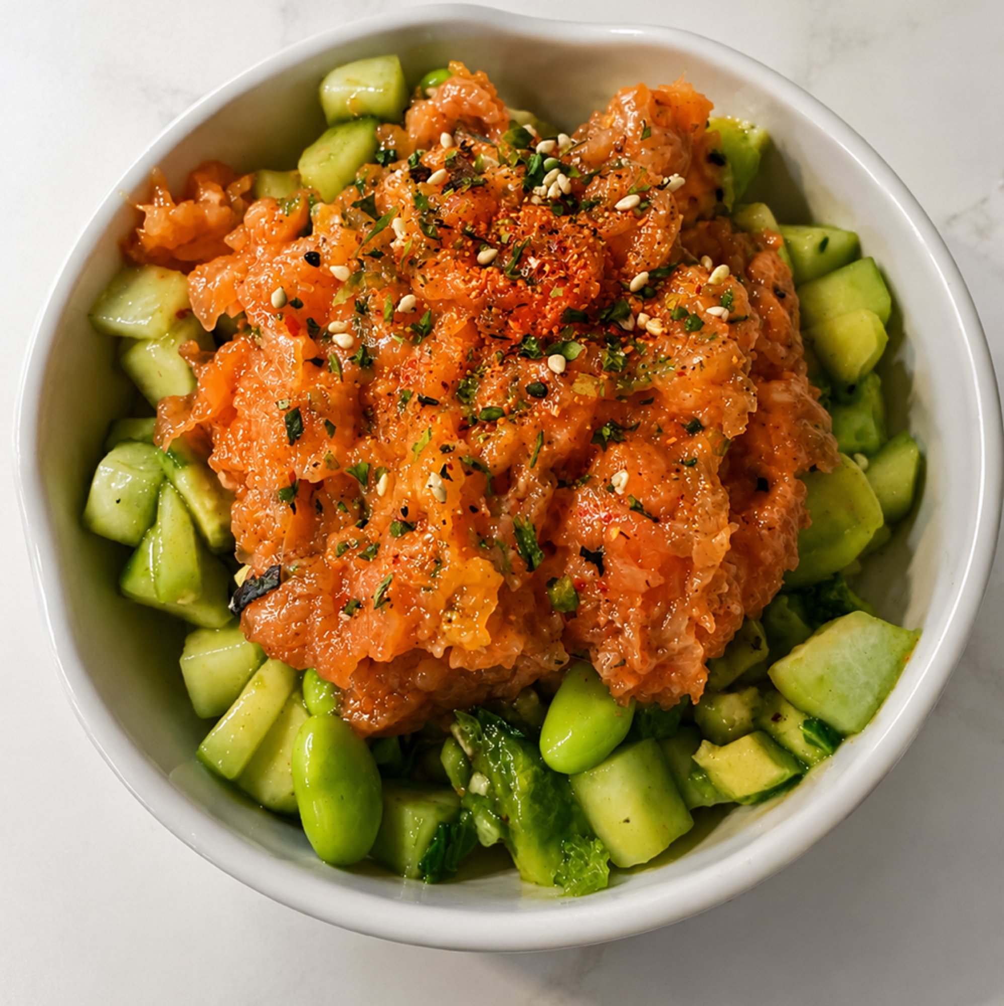 P3. Spicy salmon poke bowl