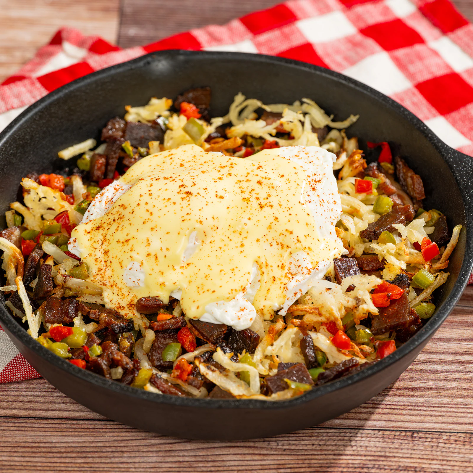 Eggs Benedict Brisket Hash*