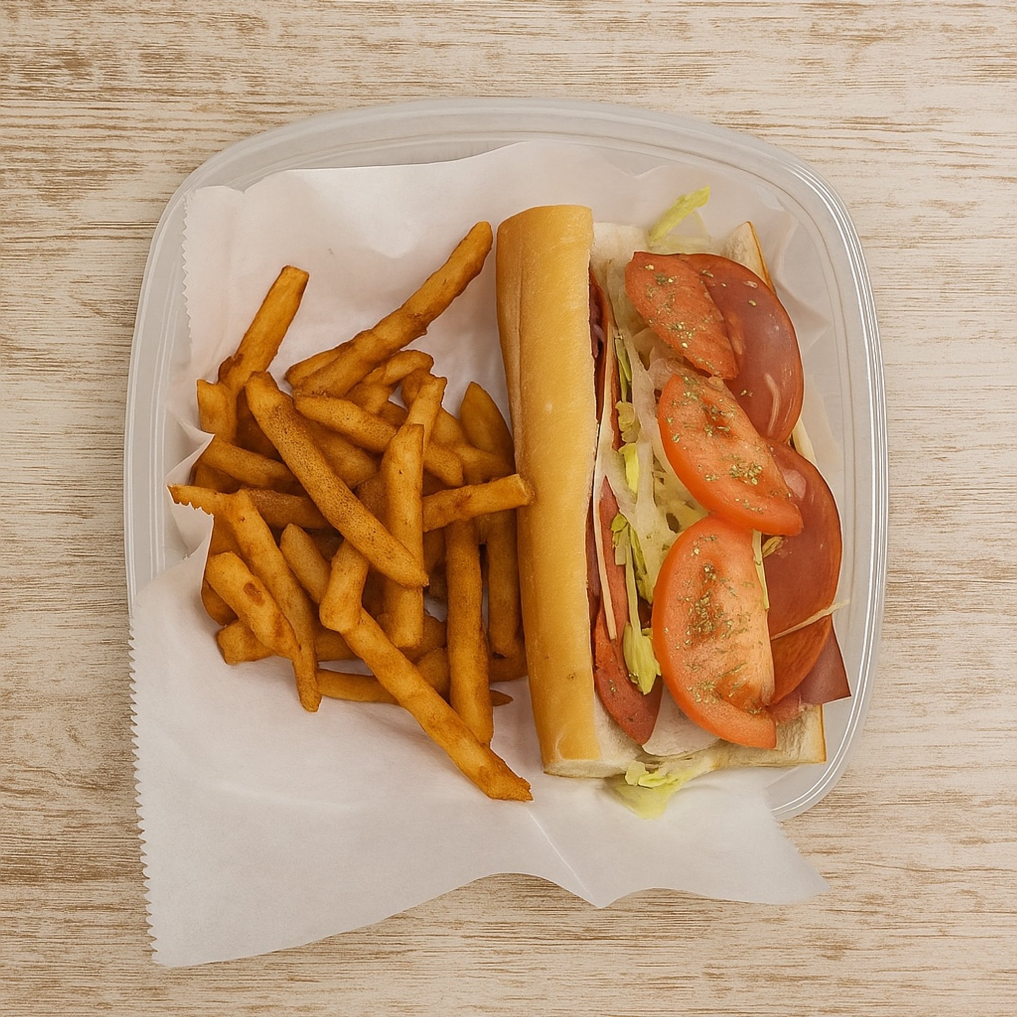 Sub, Fries & Can of Soda