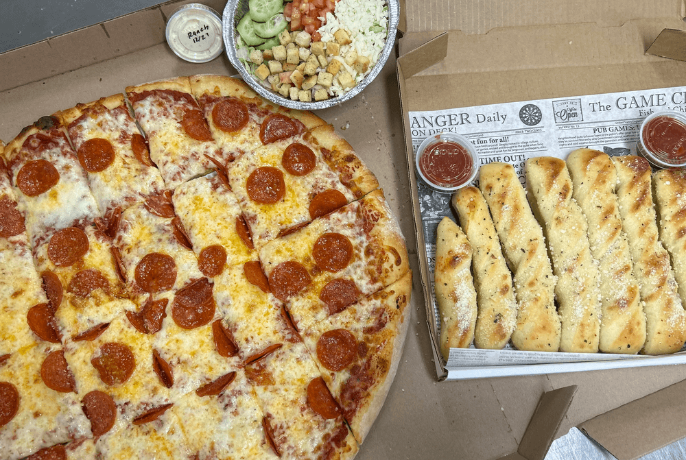 20" Pizza 3 topping, Large Bread Stix and small Salad (NO ADDITIONAL TOPPINGS OR SUBSTITUTIONS AL...