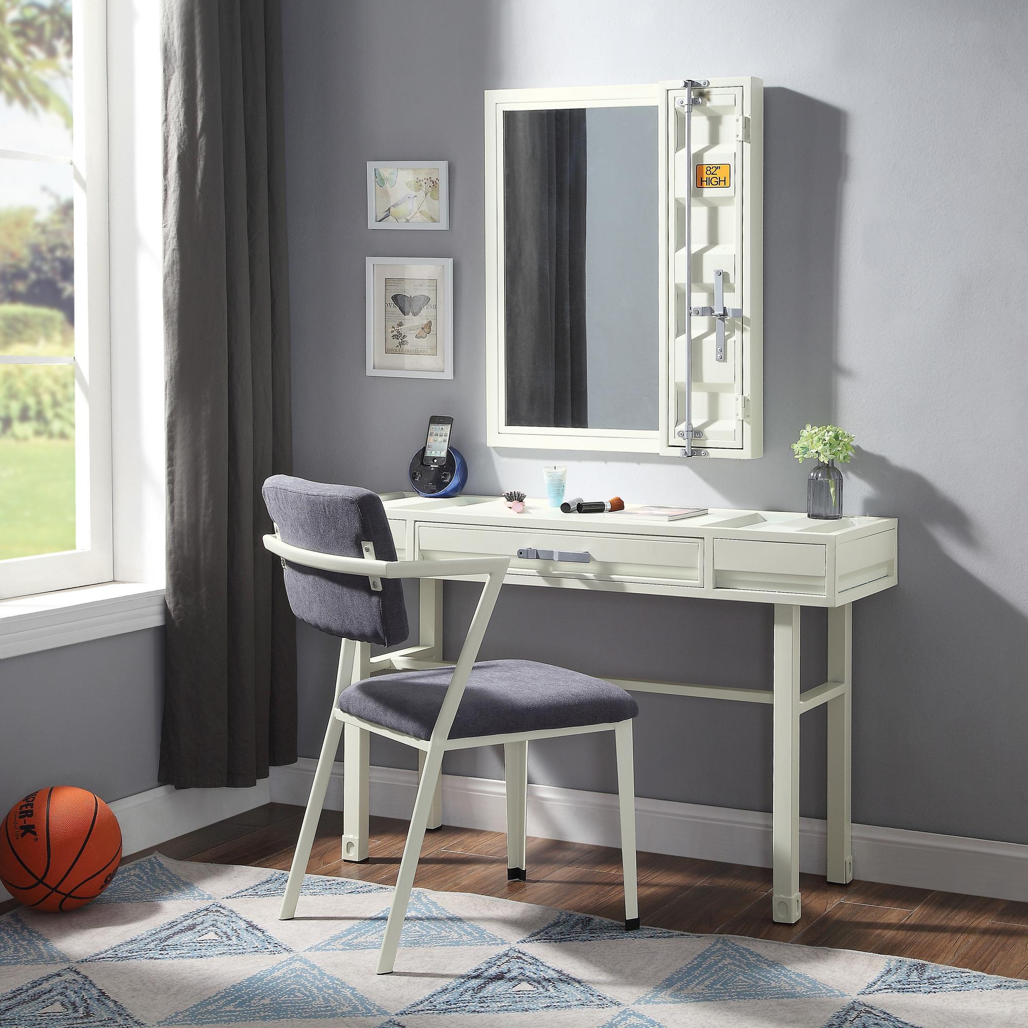 Cargo Vanity Mirror Desk Set - White