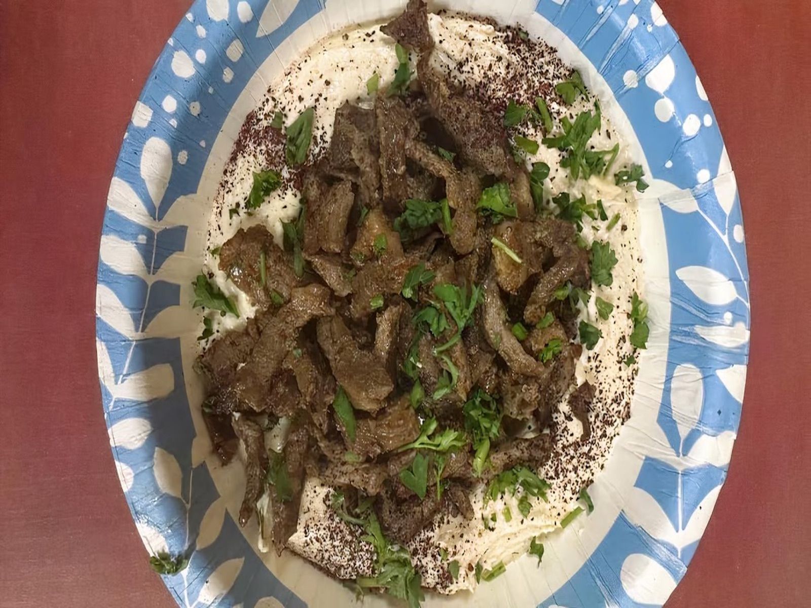 Hummus Topped with Shawarma