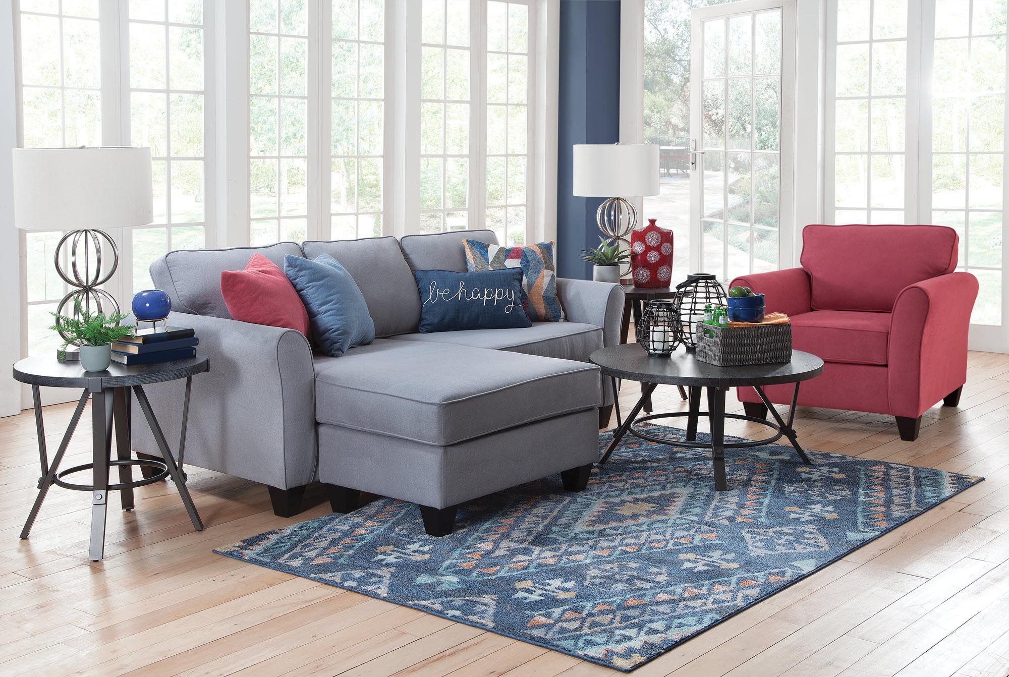 Kaylie Grey Chaise Sofa with Red Chair