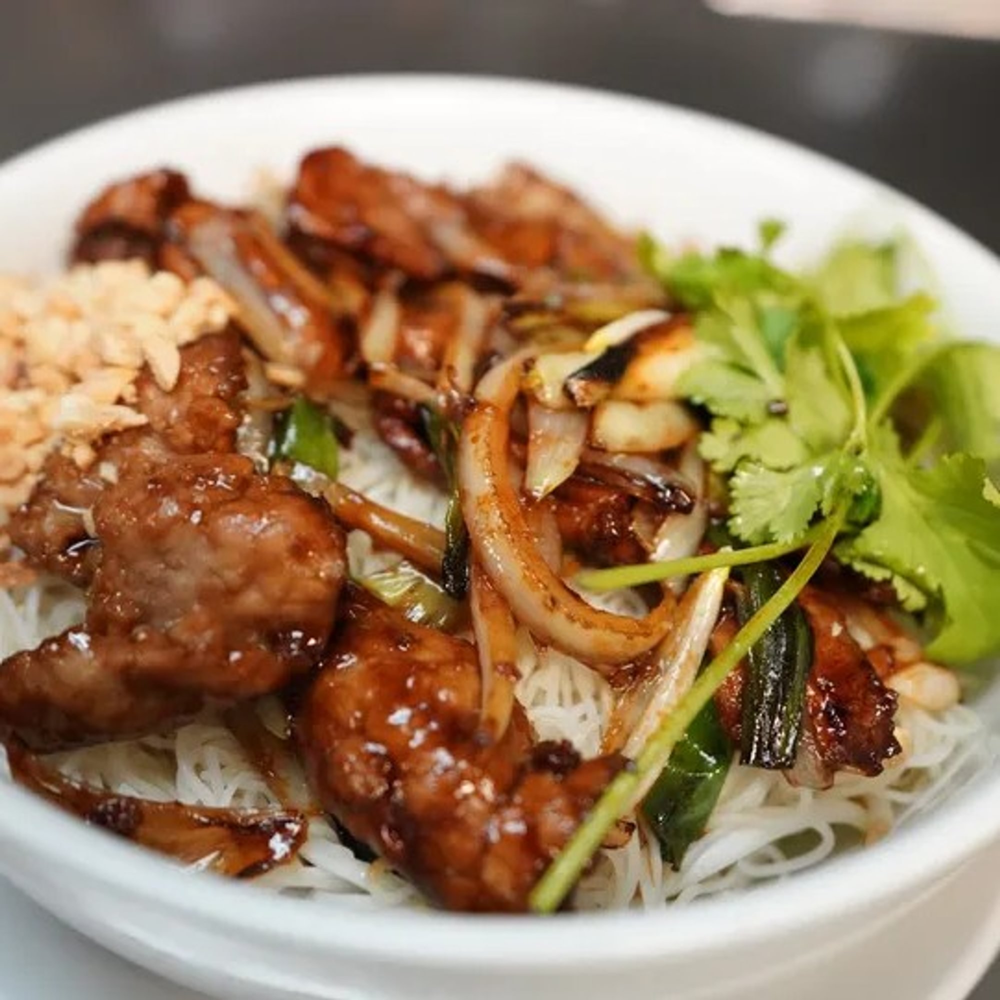 Beef or Chicken Over Rice Noodle Salad