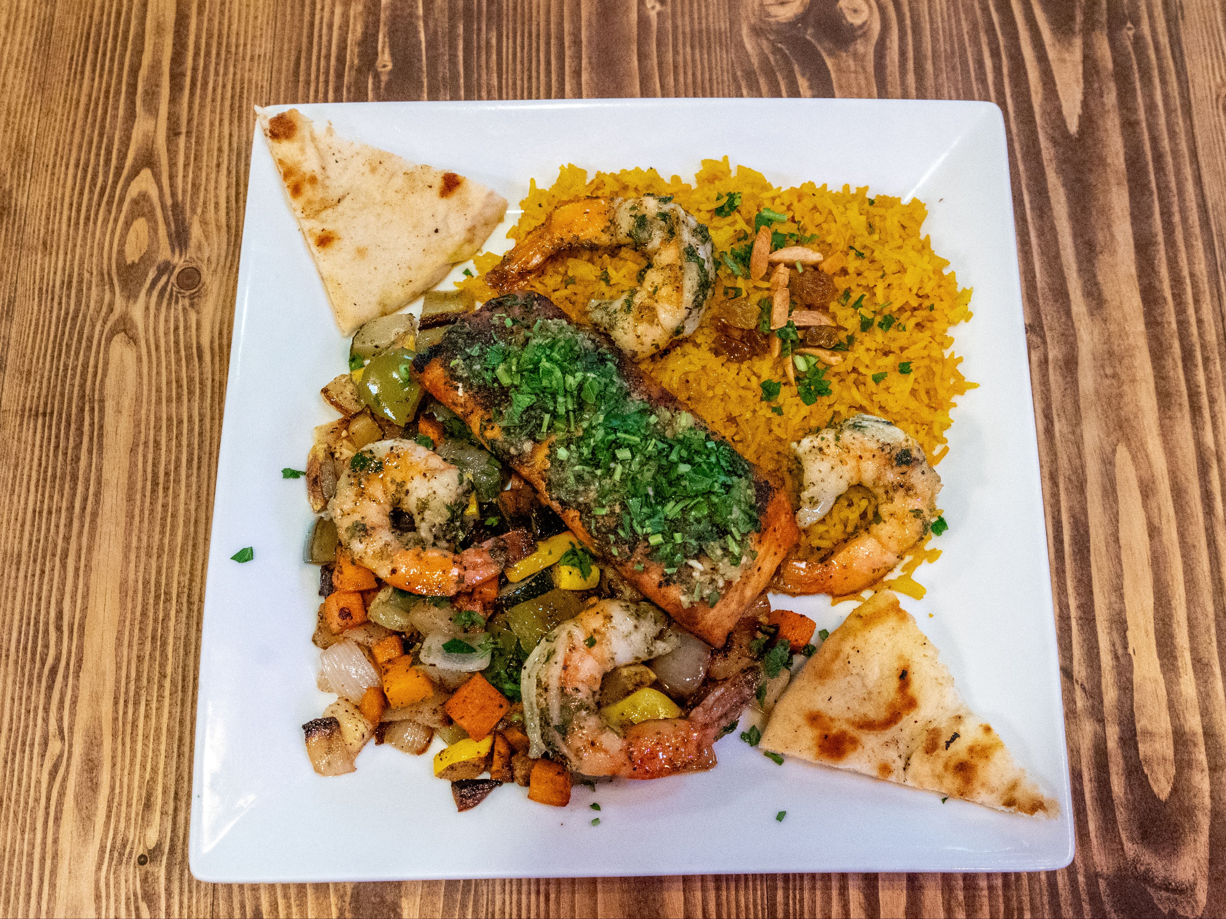 Salmon With Shrimp With Choice Of Your 2 Sides