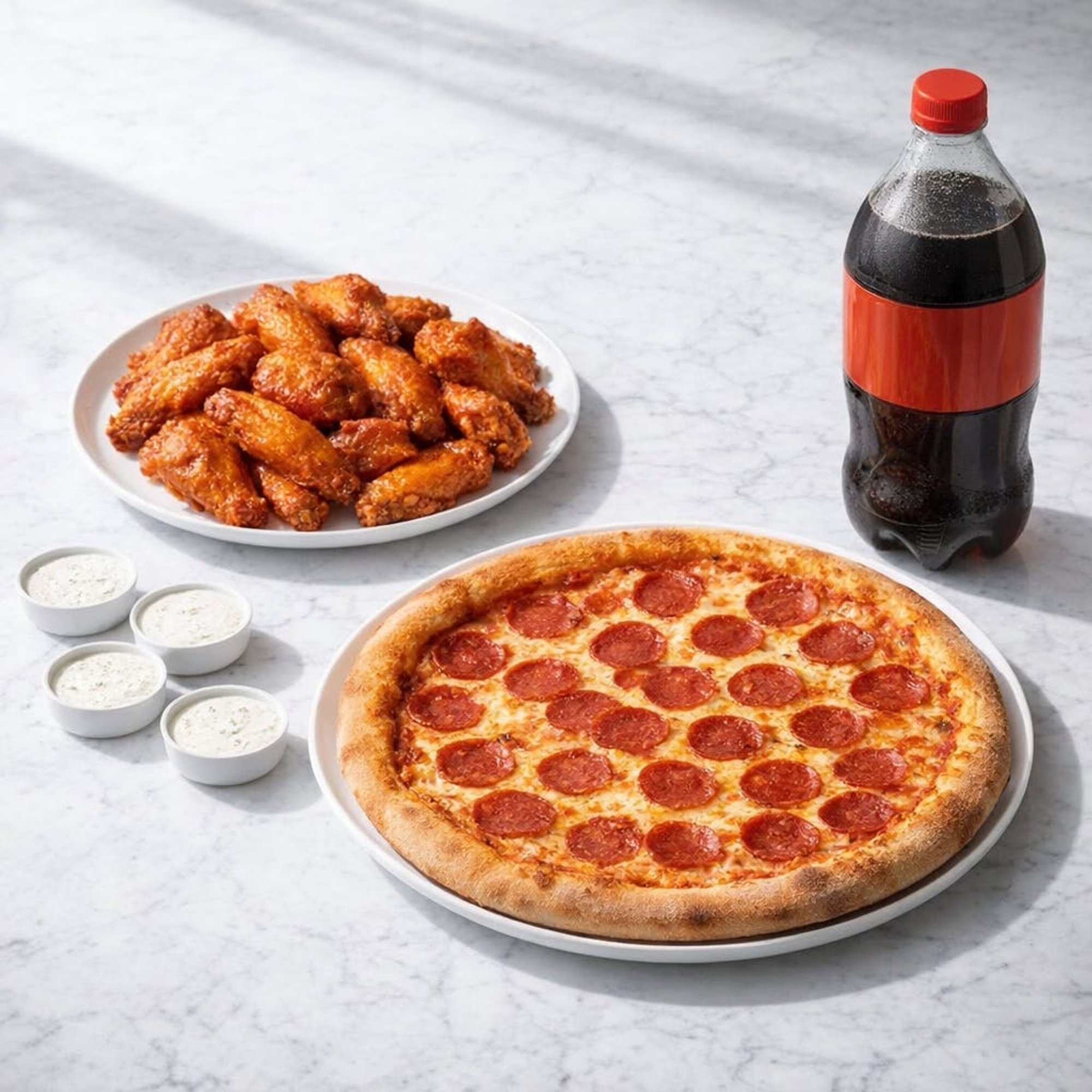 Wing Special (20 Chicken Wings and Large Pepperoni Pizza, 2 Liter Soda and Includes 4 Ranches.)
