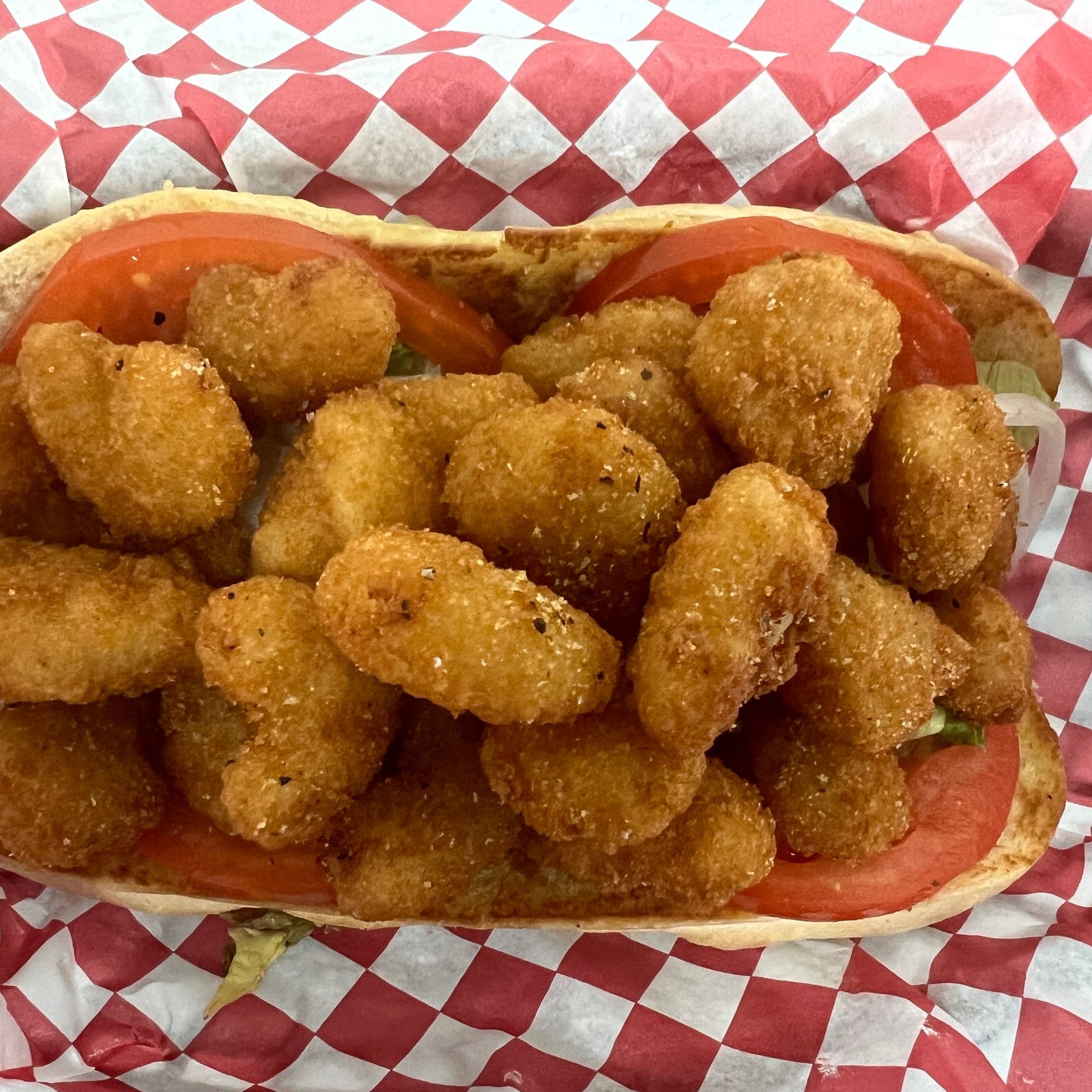 POPCORN SHRIMP PO BOY WITH FRIES