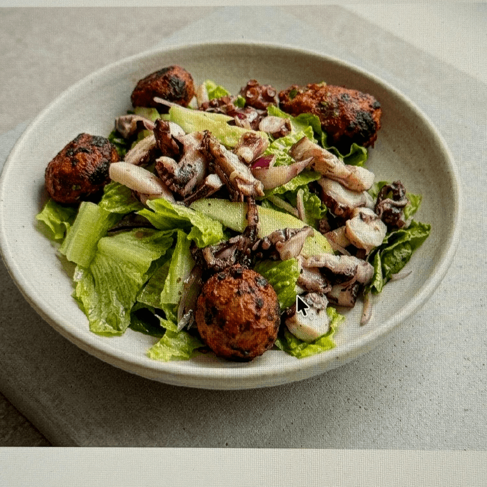 Charred Octopus & Achari Smashed Potato Salad