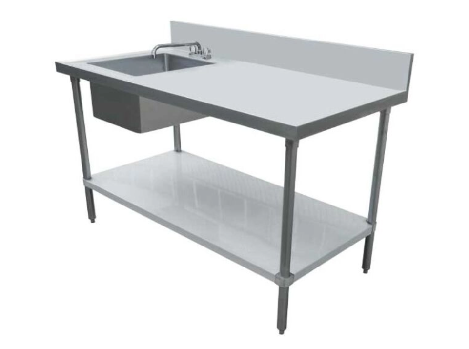 Omcan 24" x 48" All Stainless Steel Table with Left Sink and 6" Backsplash