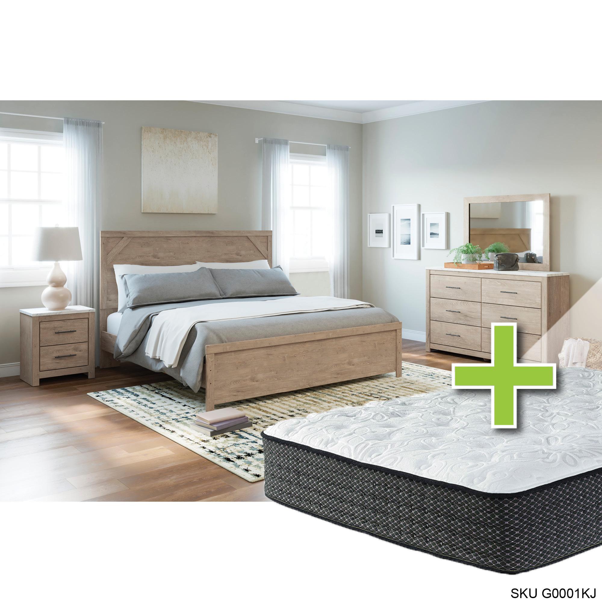 Queen Senniberg Bed w/Alpine Elite Tight Top Med. Mattress & Chest, Dresser, Mirror, Nightstand