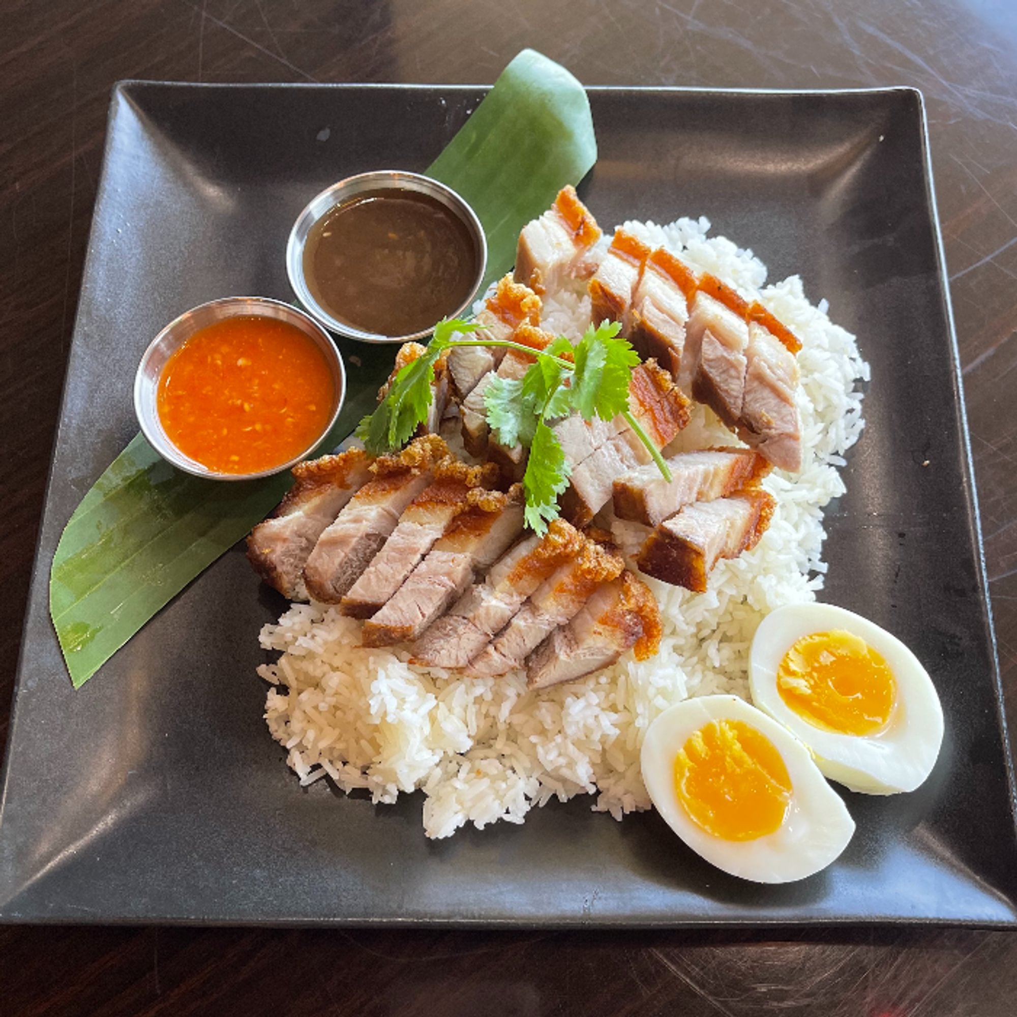 Crispy Pork Belly Over Rice