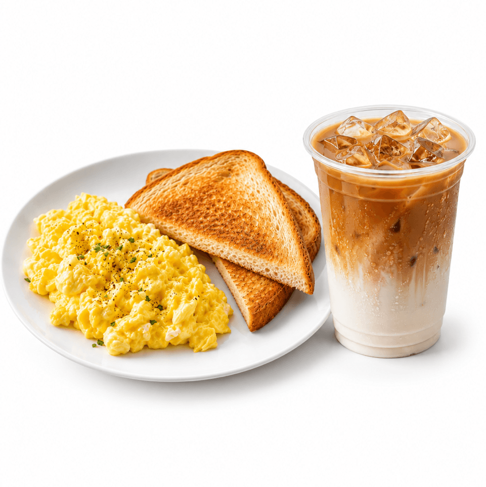 Scrabbled Egg Toast + Iced Spanish Latte