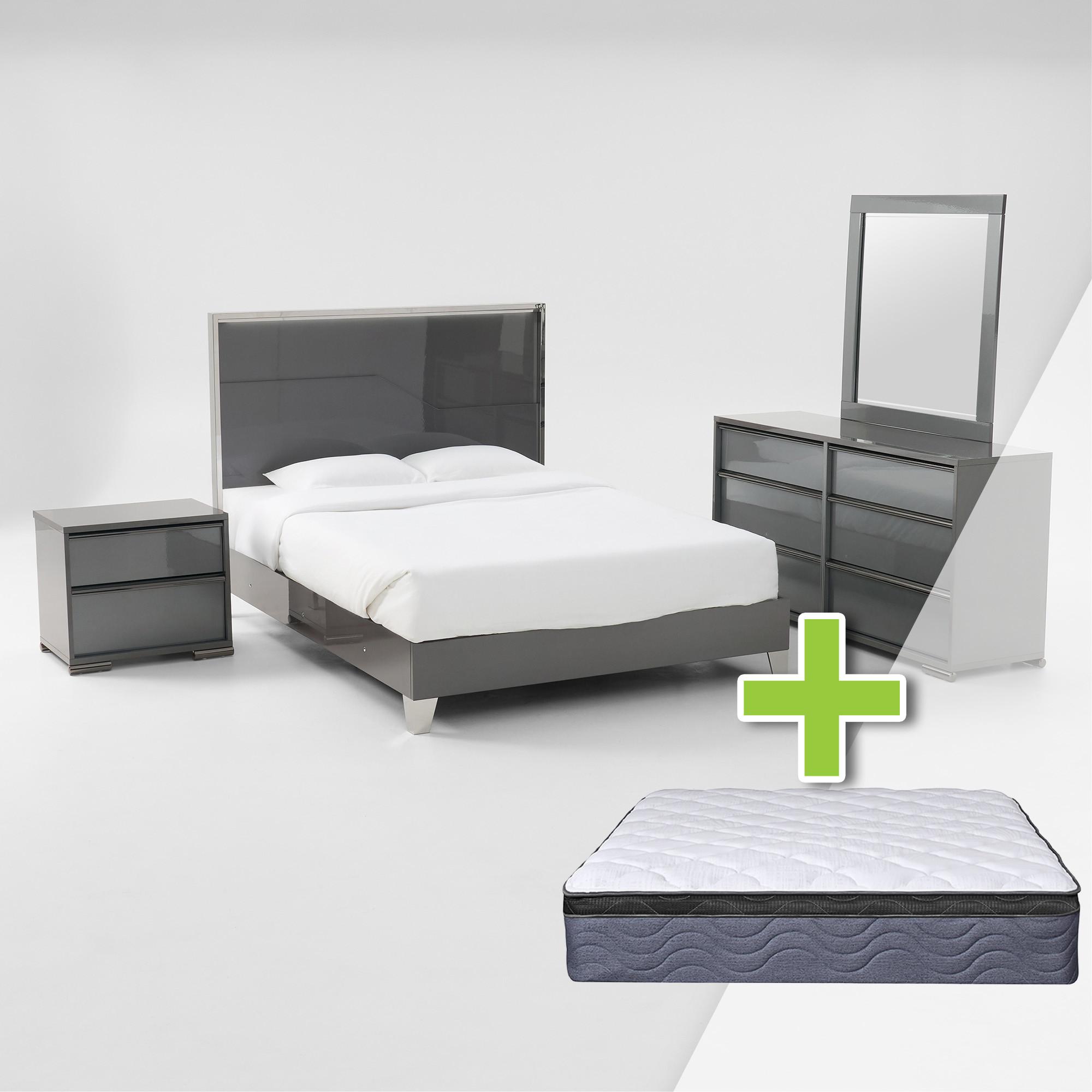 Queen Logica Bed w/Plush Mattress & Dresser, Mirror, Nightstand