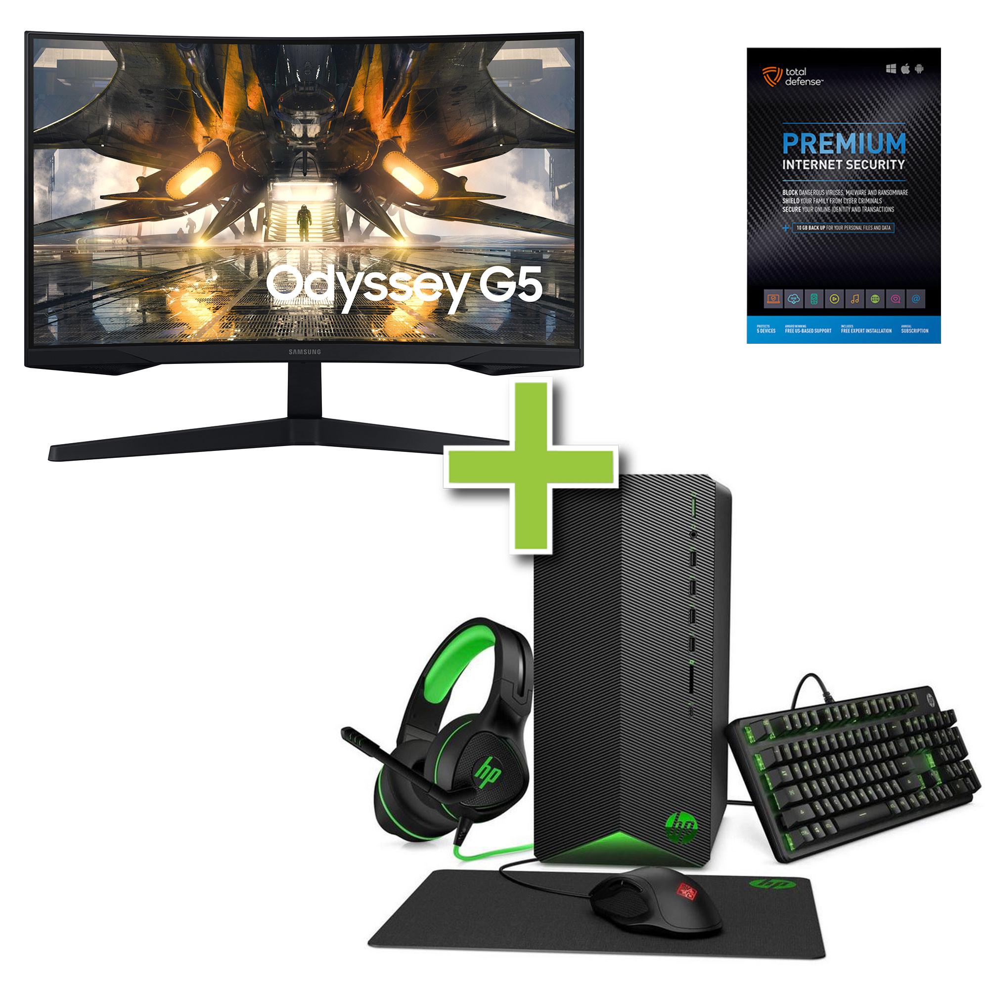 HP Gaming Desktop PC w/ Total Defense Internet Security & 27" Curved Monitor
