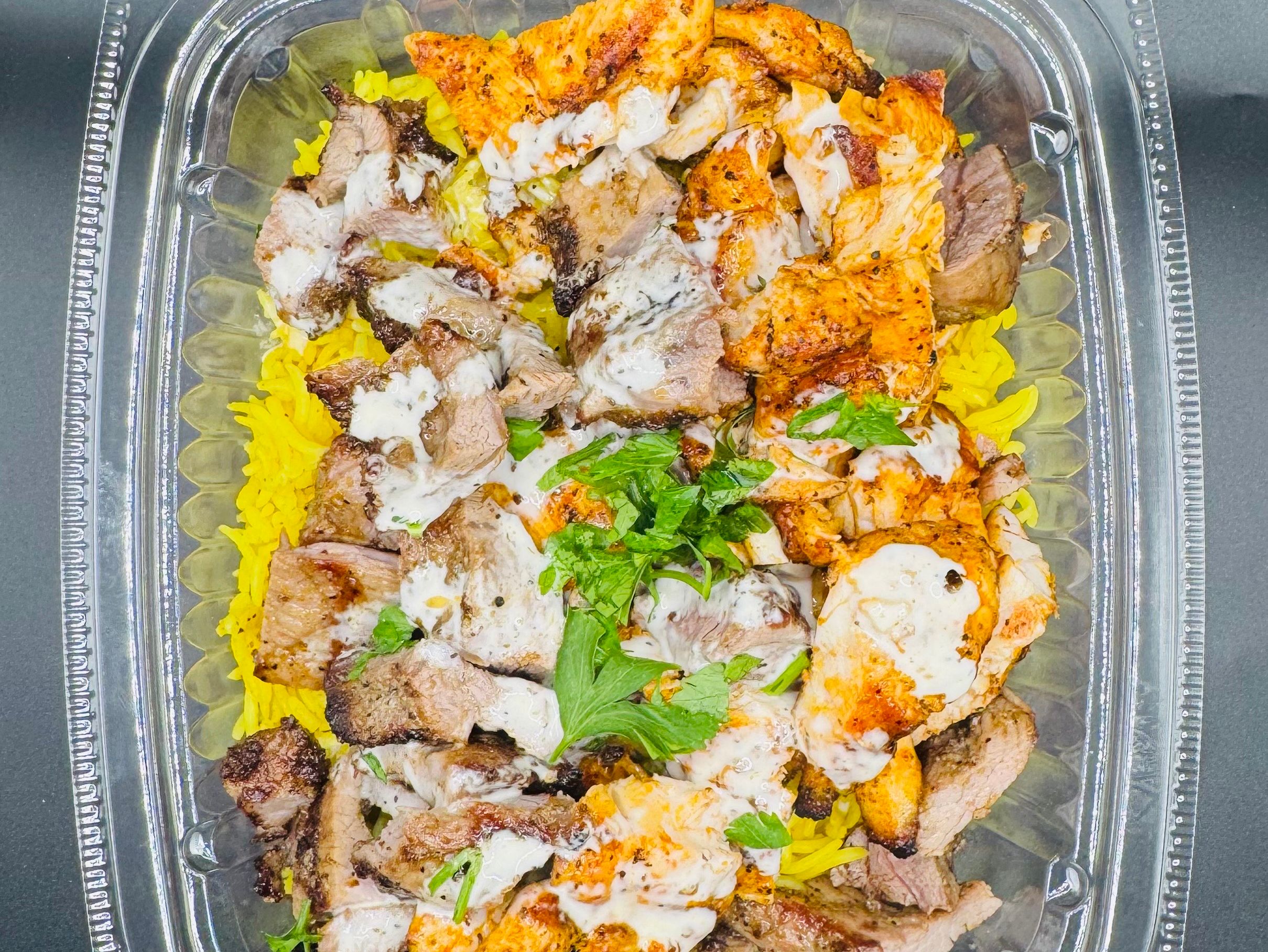 LAMB AND CHICKEN KABOB RICE BOWL