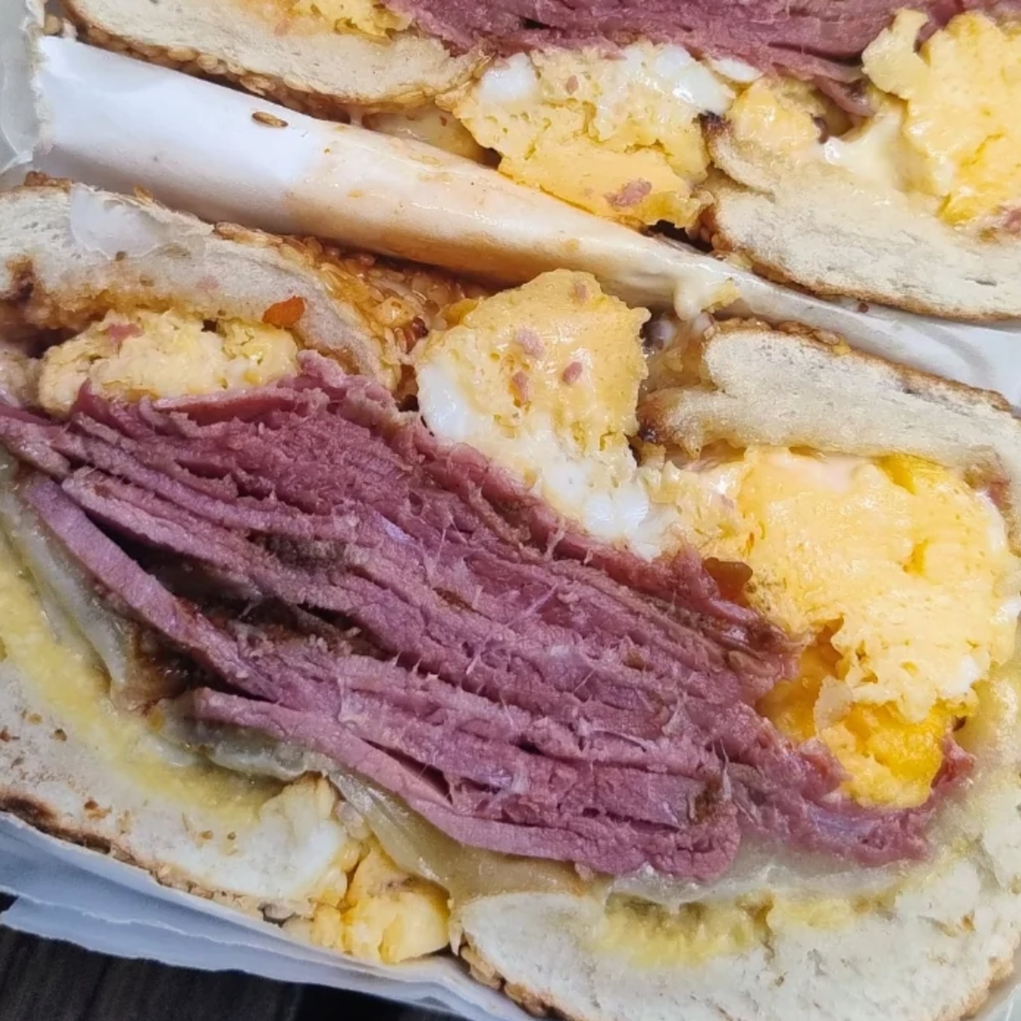 Pastrami and 2 Eggs on a Roll