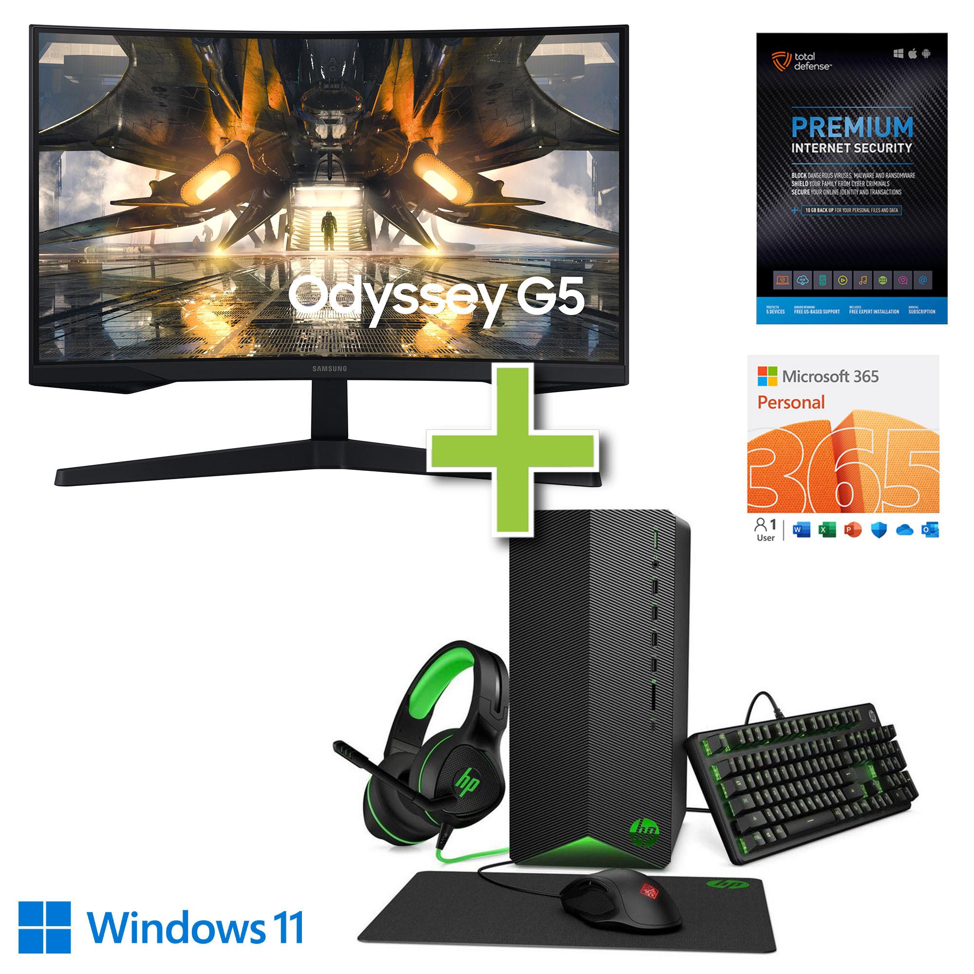 HP Gaming Desktop PC w/ Total Defense Internet Security,  Microsoft Office 365 & 27" Curved Monitor
