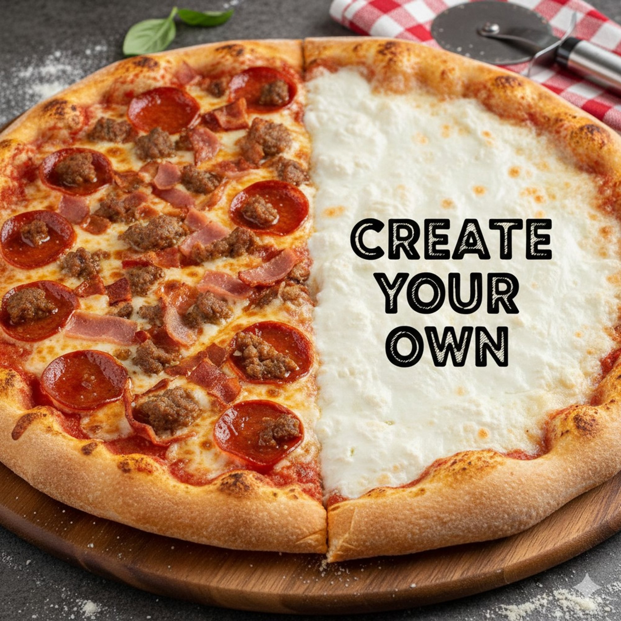 1/2 Meat Lover's + 1/2 Create your Own Pizza