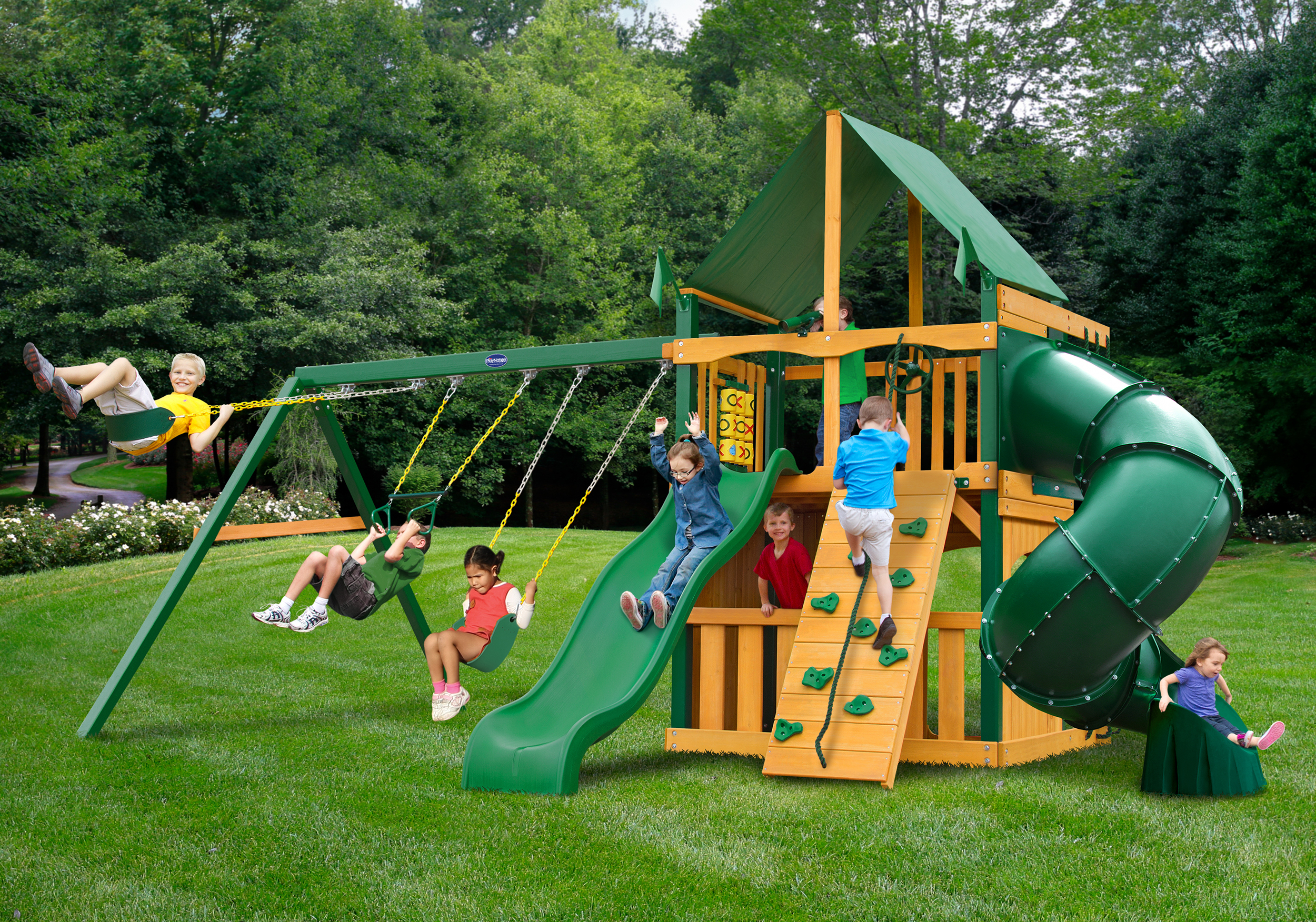 Horizon Clubhouse w/ Tube Slide w/ Classic Green Vinyl Canopy