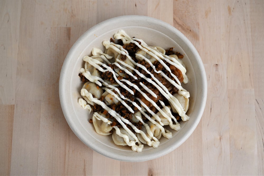 Mushroom and Onion Dumpling Bowl