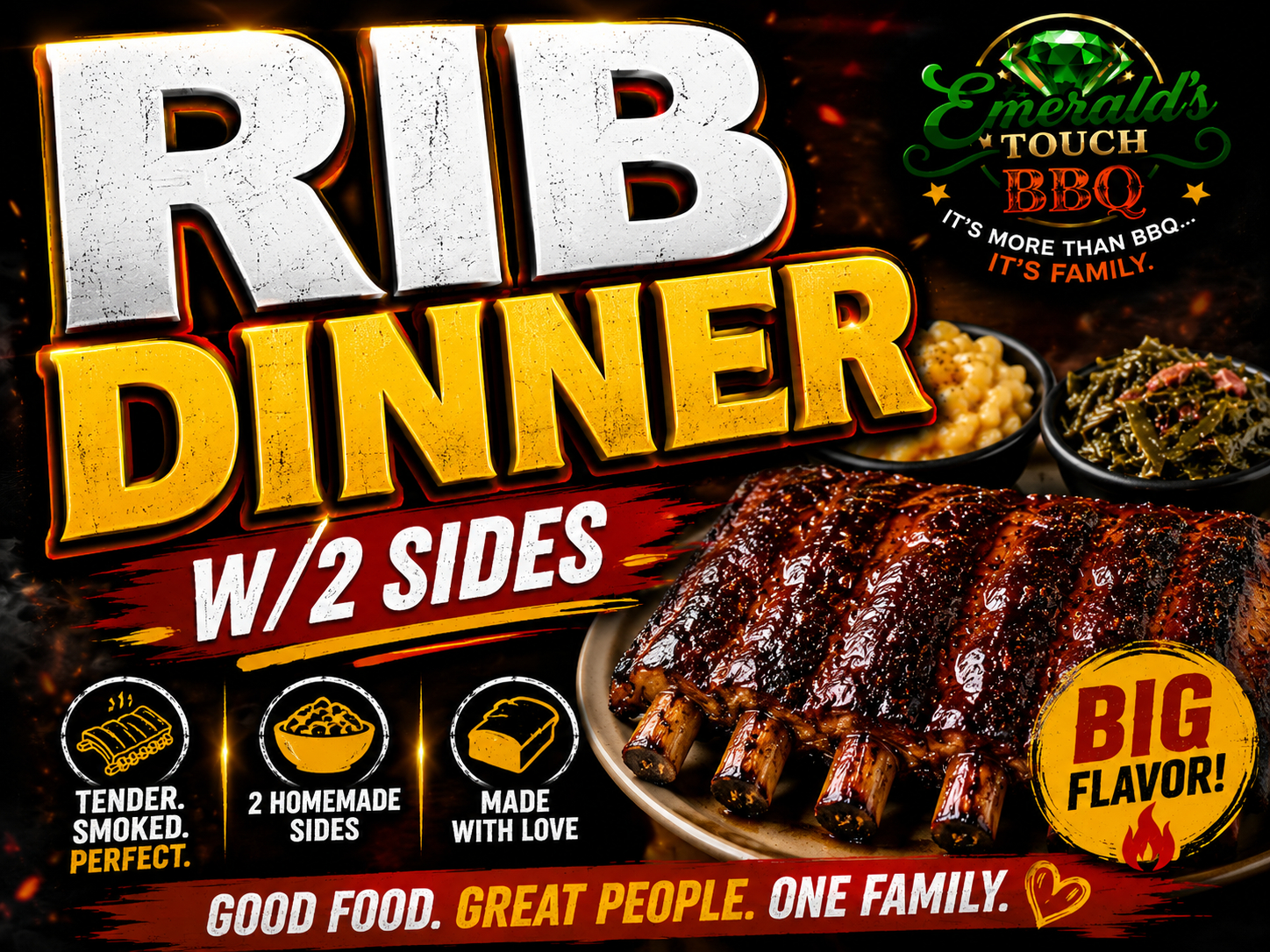 Ribs Dinner (w/ Two Sides, Bread)