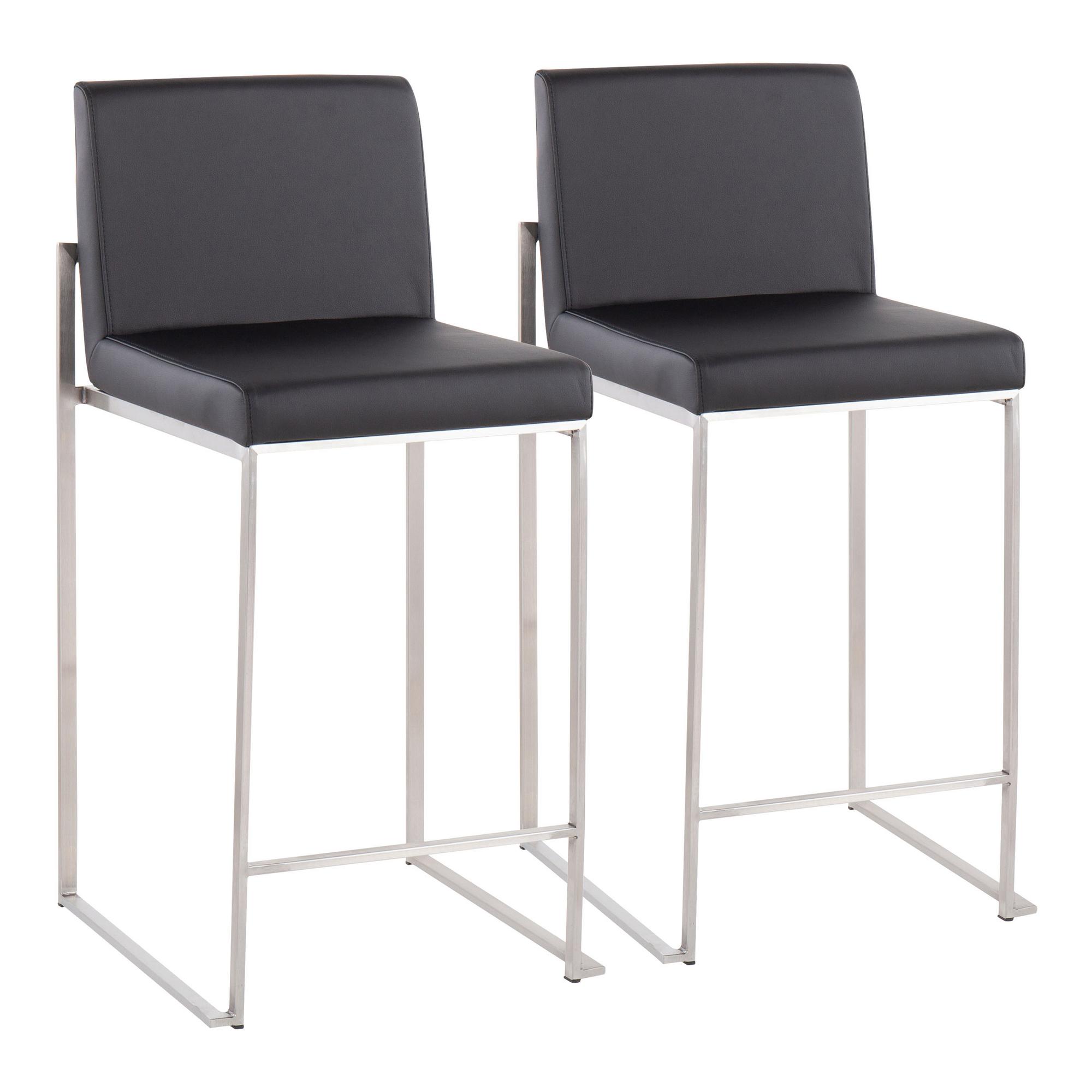 Set of 2 Fuji High Back Counter Stools - Black