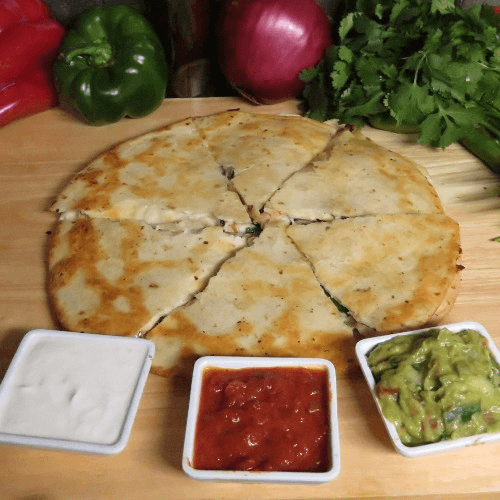 Spinach, Mushrooms, and Chicken Quesadilla.